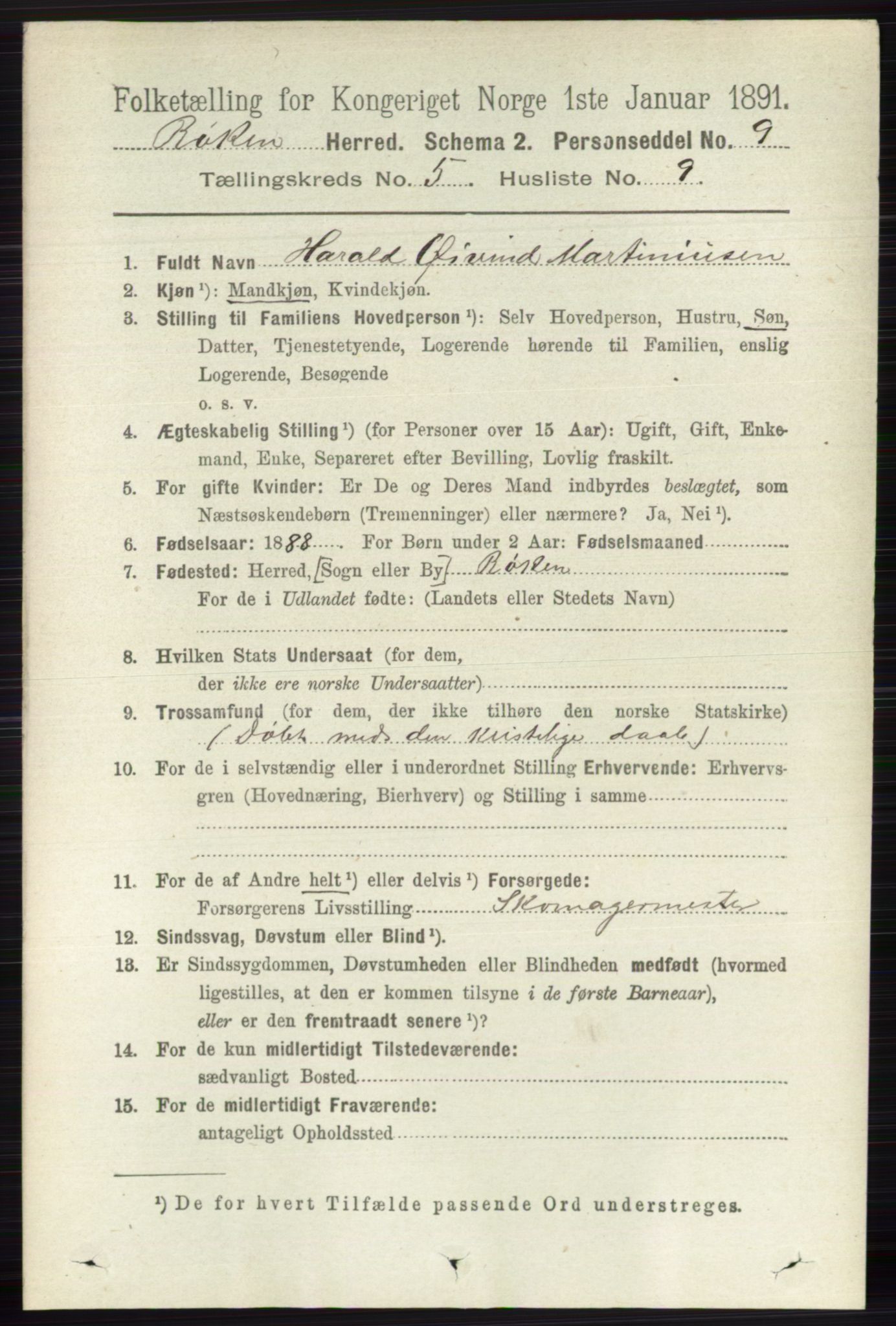 RA, 1891 census for 0627 Røyken, 1891, p. 2933