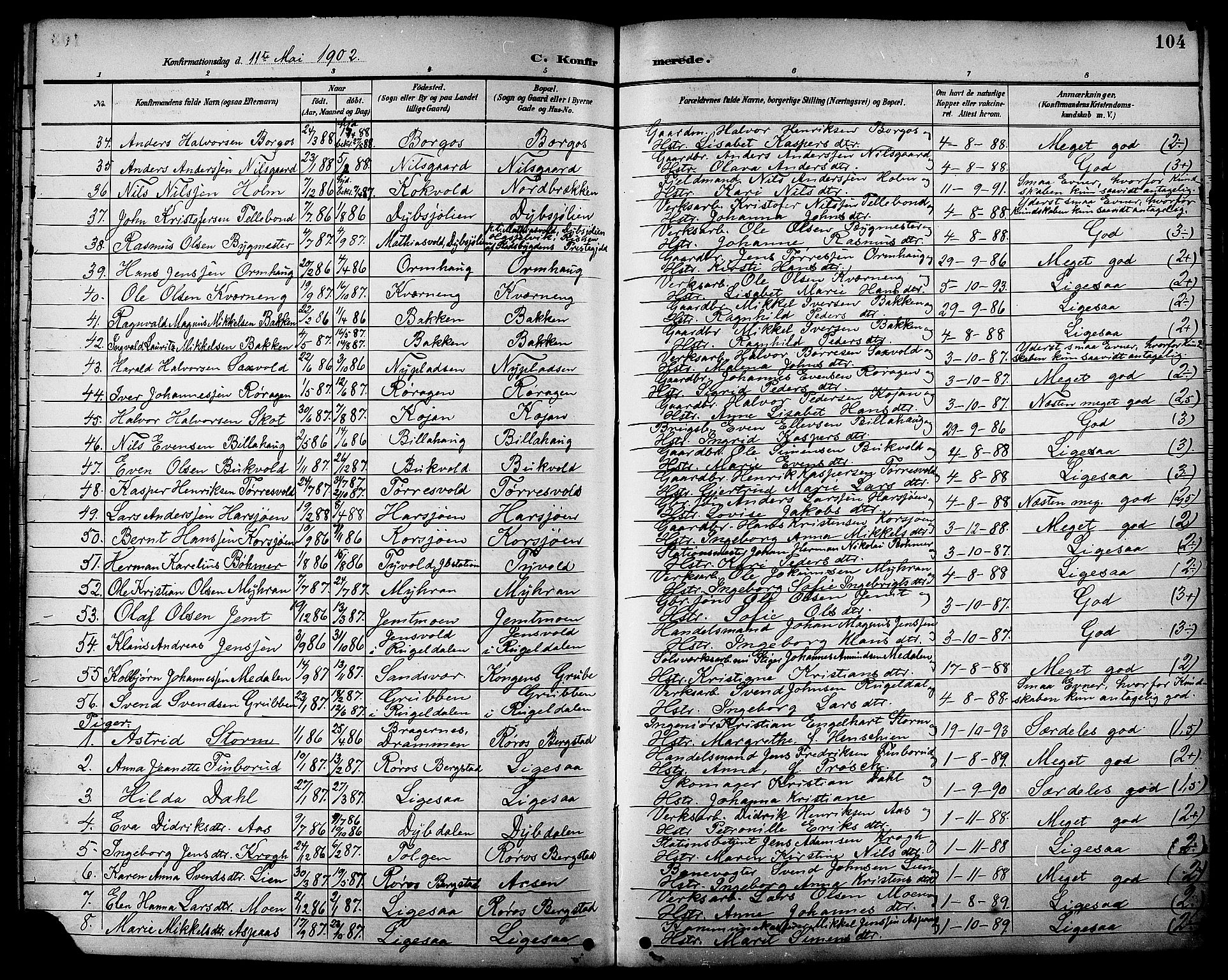 Ministerialprotokoller, klokkerbøker og fødselsregistre - Sør-Trøndelag, SAT/A-1456/681/L0941: Parish register (copy) no. 681C05, 1896-1905, p. 104