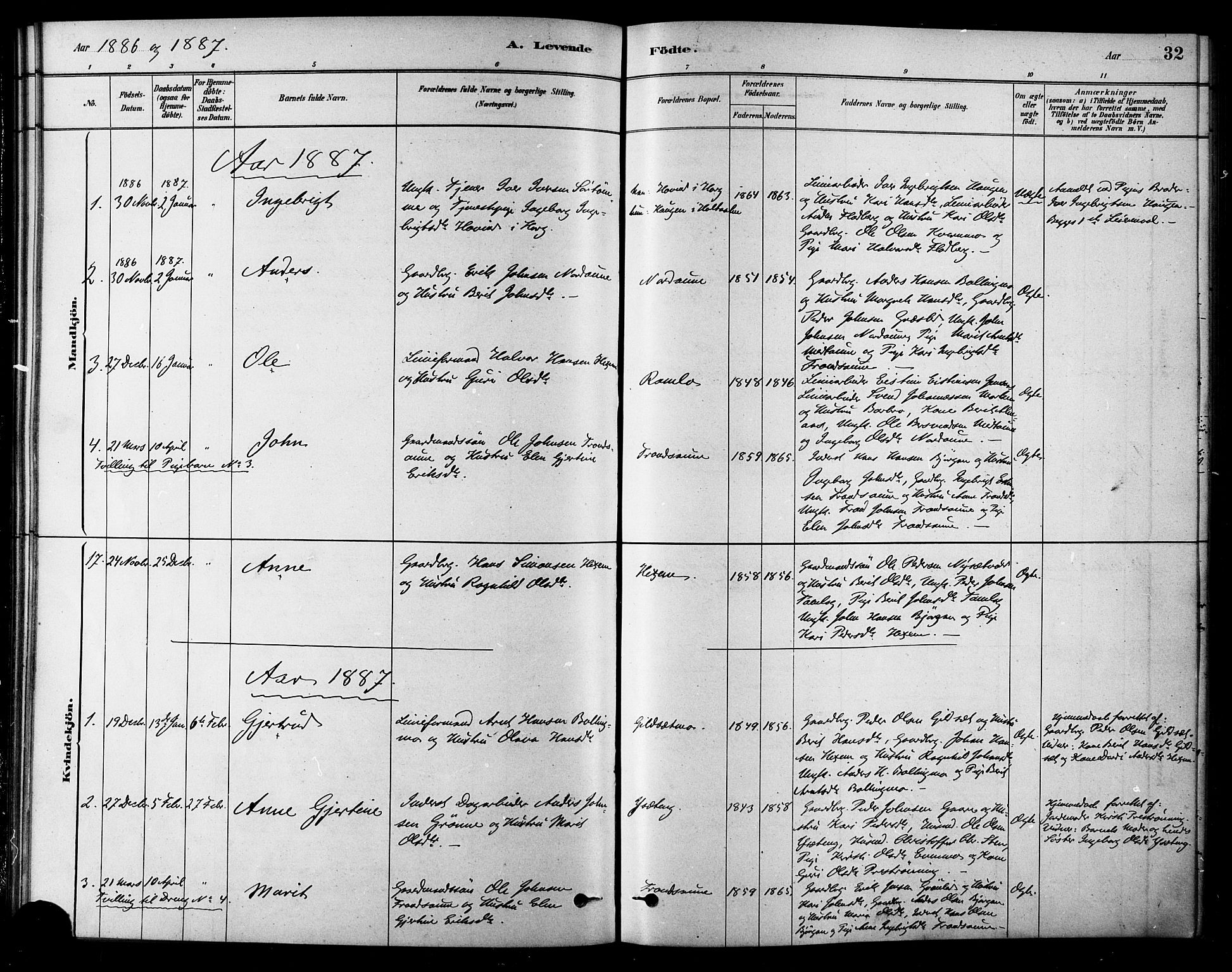 Ministerialprotokoller, klokkerbøker og fødselsregistre - Sør-Trøndelag, SAT/A-1456/685/L0972: Parish register (official) no. 685A09, 1879-1890, p. 32