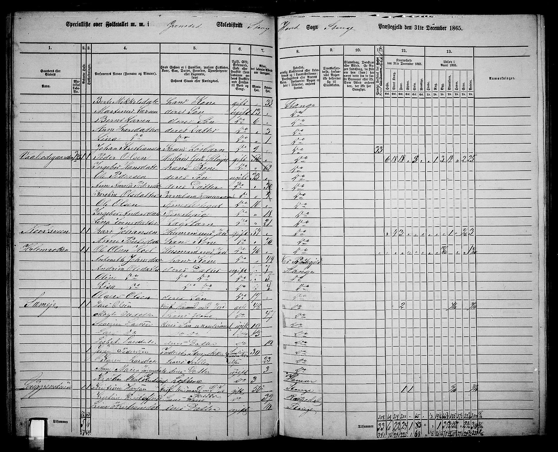 RA, 1865 census for Stange, 1865, p. 139