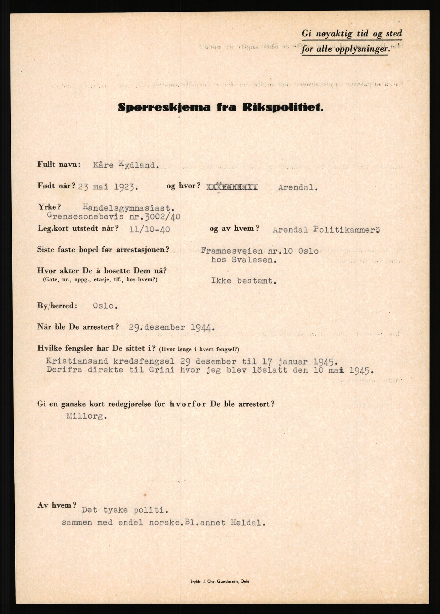 Rikspolitisjefen, AV/RA-S-1560/L/L0010: Kristianslund, Charles Ragnvald - Losvik, Einar, 1940-1945, p. 252