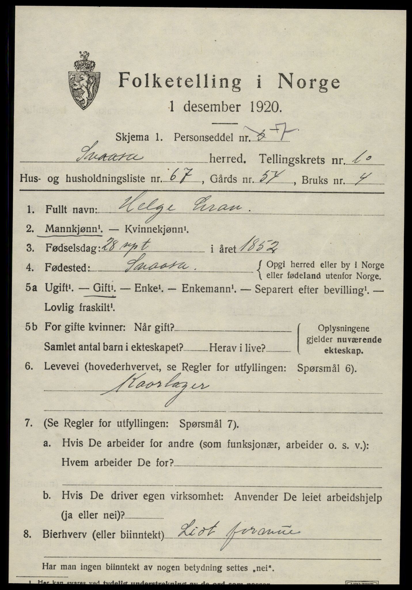 SAT, 1920 census for Snåsa, 1920, p. 4990