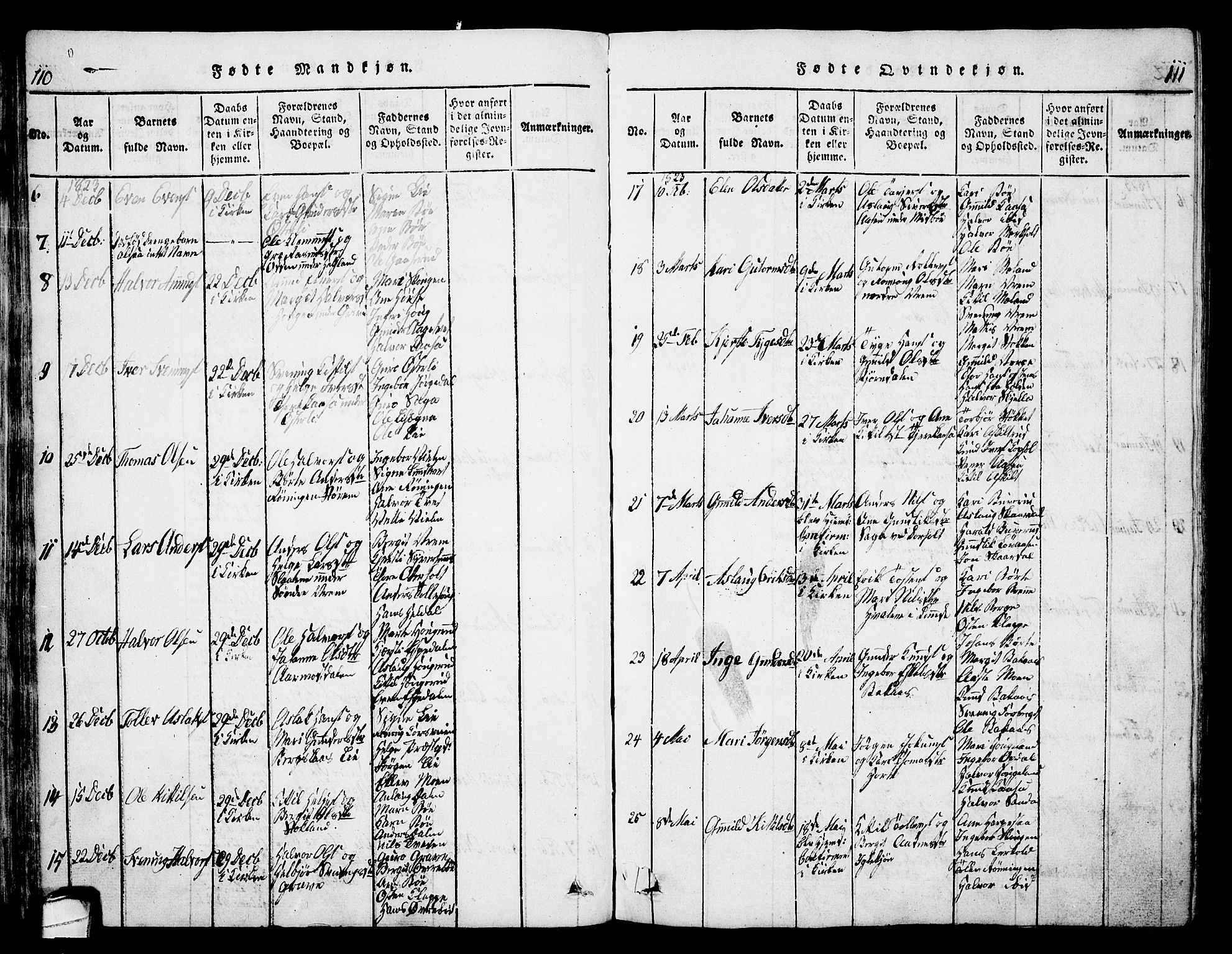 Bø kirkebøker, AV/SAKO-A-257/G/Ga/L0001: Parish register (copy) no. 1, 1815-1831, p. 110-111