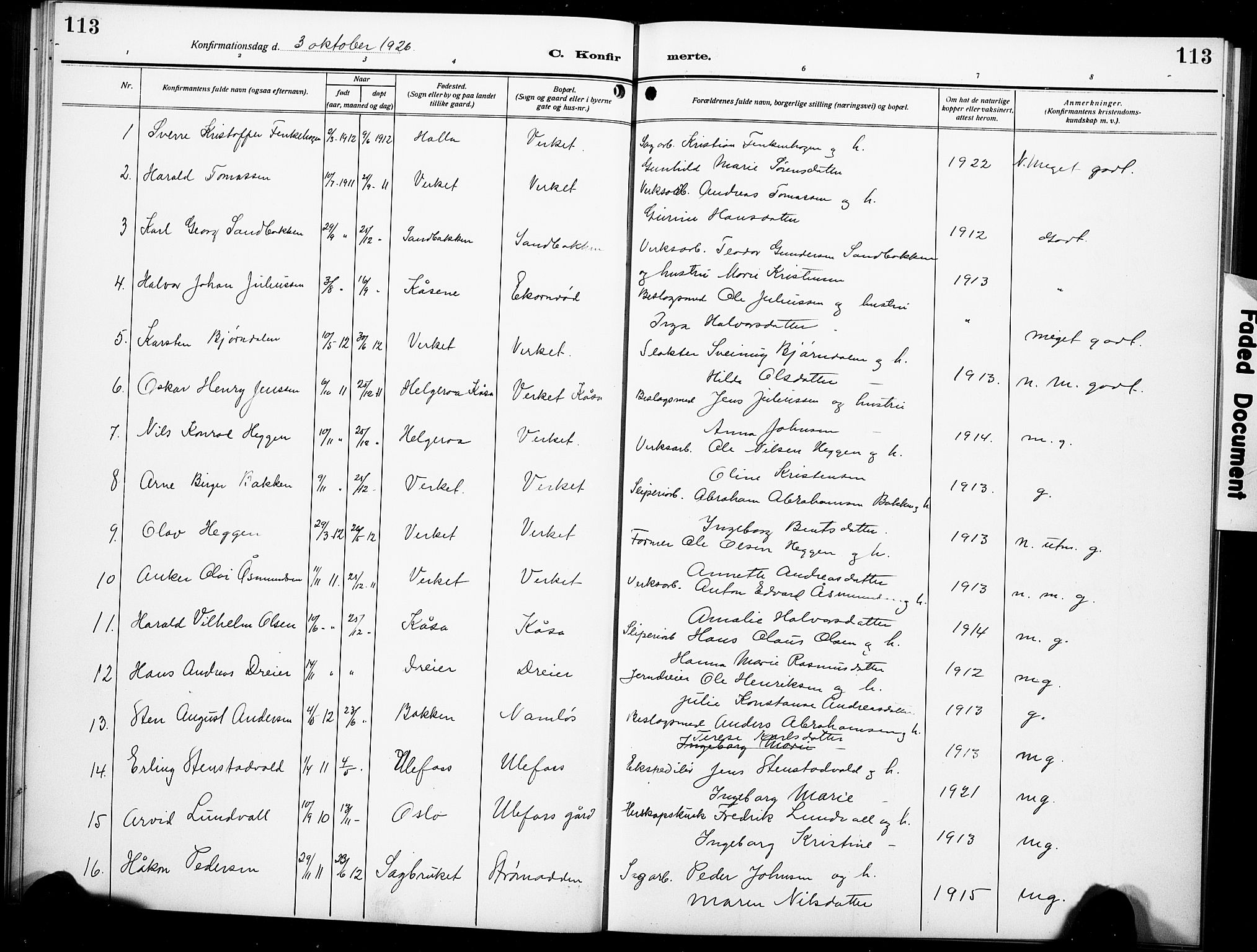 Holla kirkebøker, AV/SAKO-A-272/G/Ga/L0006: Parish register (copy) no. I 6, 1917-1928, p. 113