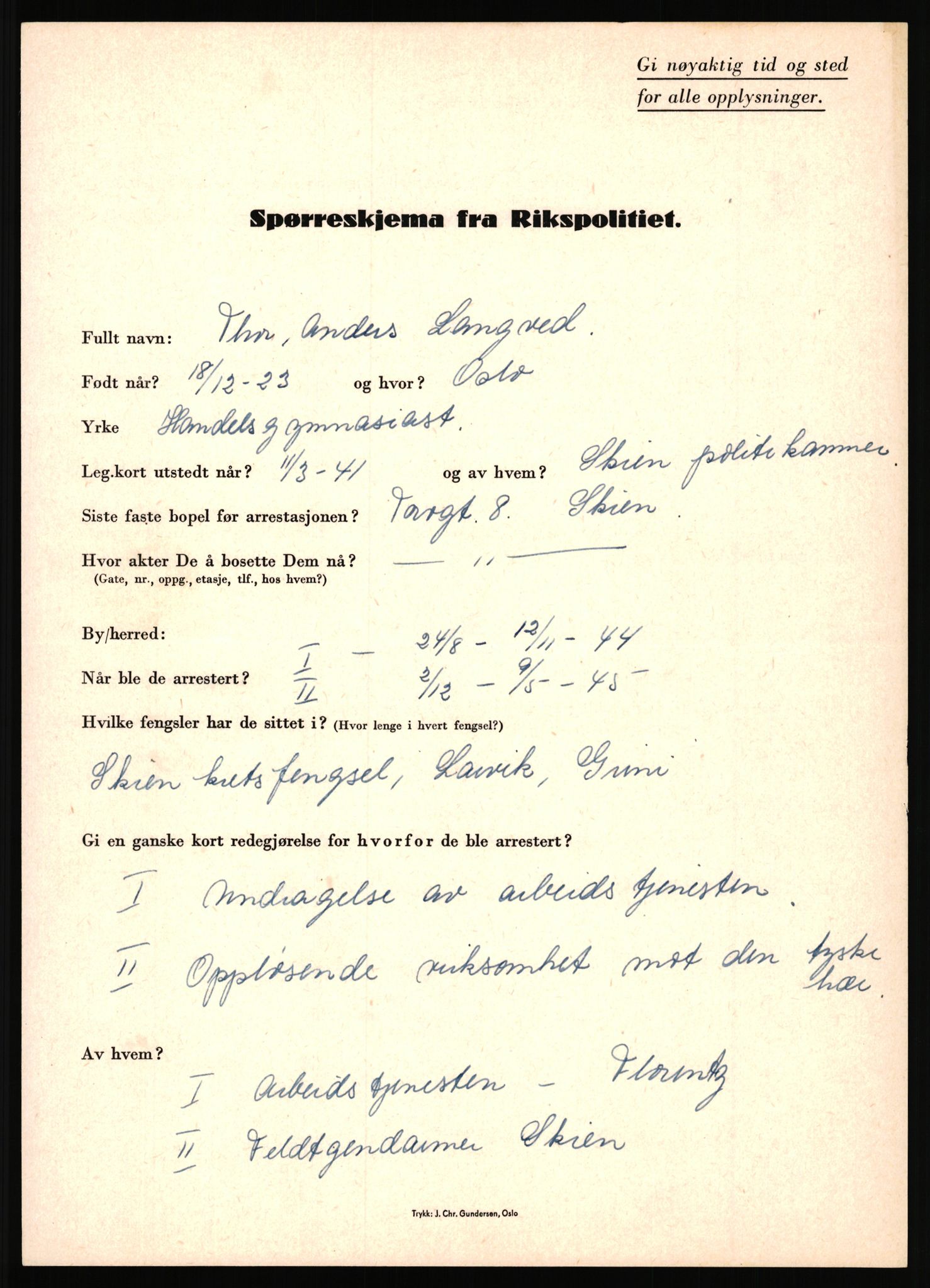 Rikspolitisjefen, AV/RA-S-1560/L/L0010: Kristianslund, Charles Ragnvald - Losvik, Einar, 1940-1945, p. 402