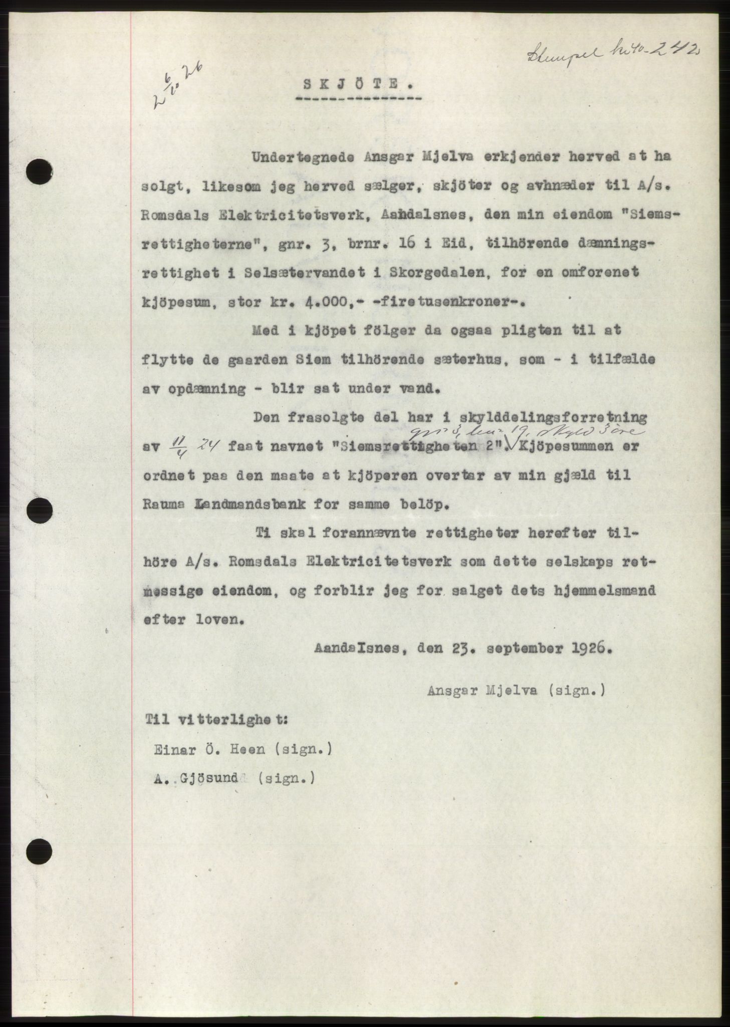 Romsdal sorenskriveri, AV/SAT-A-4149/1/2/2C/L0051: Mortgage book no. 45, 1926-1927, Deed date: 06.10.1926