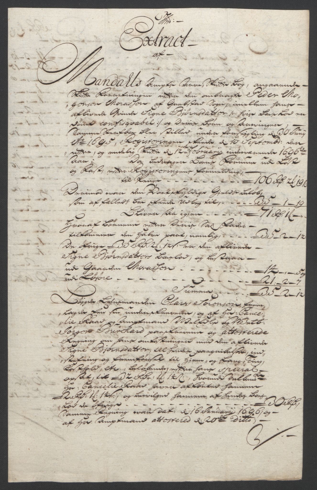 Rentekammeret inntil 1814, Reviderte regnskaper, Fogderegnskap, RA/EA-4092/R43/L2545: Fogderegnskap Lista og Mandal, 1694-1695, p. 254