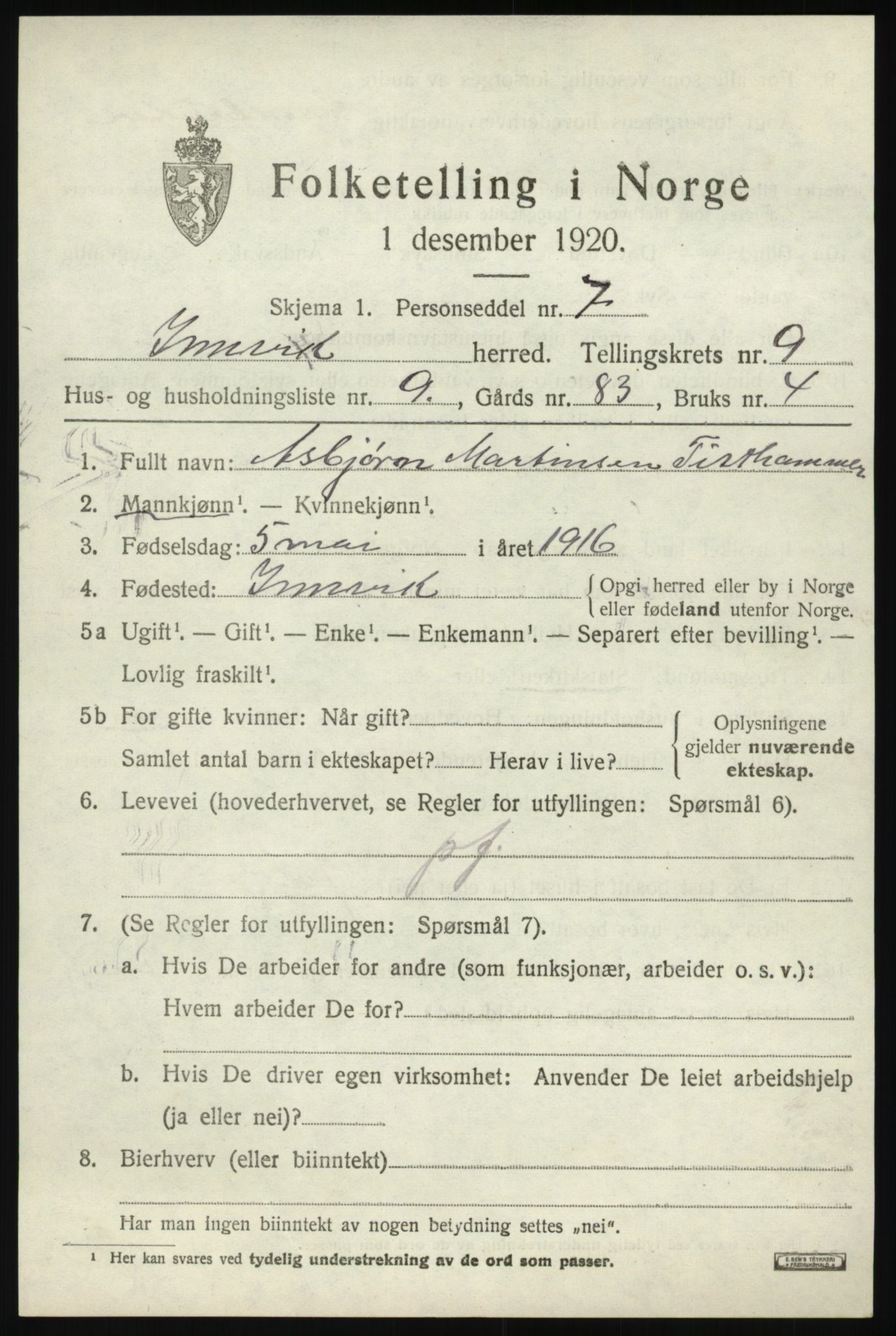 SAB, 1920 census for Innvik, 1920, p. 4025