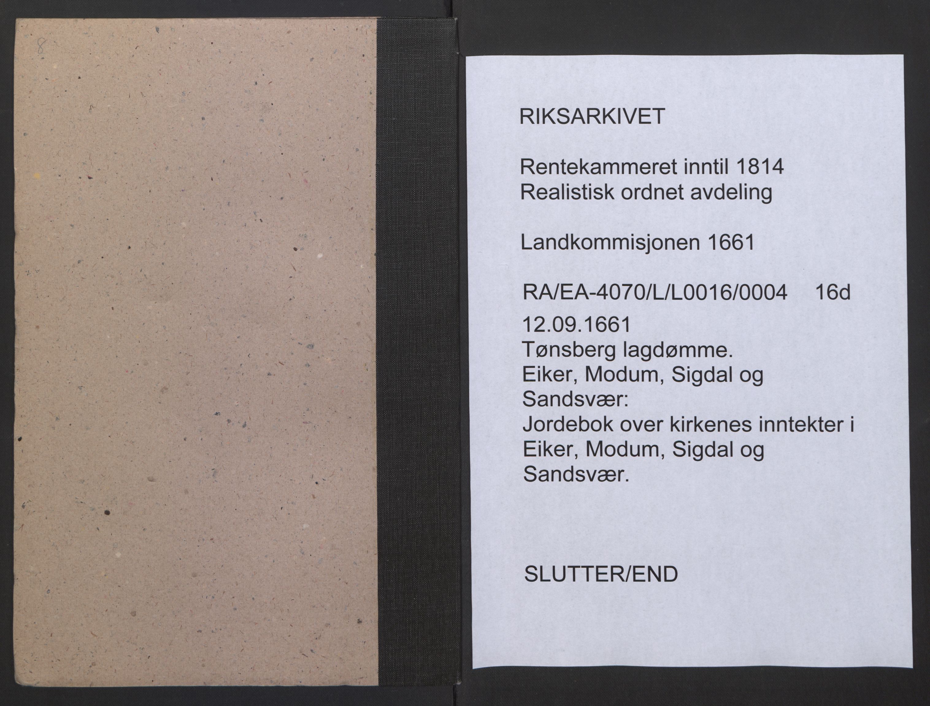 Rentekammeret inntil 1814, Realistisk ordnet avdeling, AV/RA-EA-4070/L/L0016/0004: Tønsberg lagdømme. Eiker, Modum, Sigdal og Sandsvær: / Jordebok over kirkenes inntekter i Eiker, Modum, Sigdal og Sandsvær, 1661