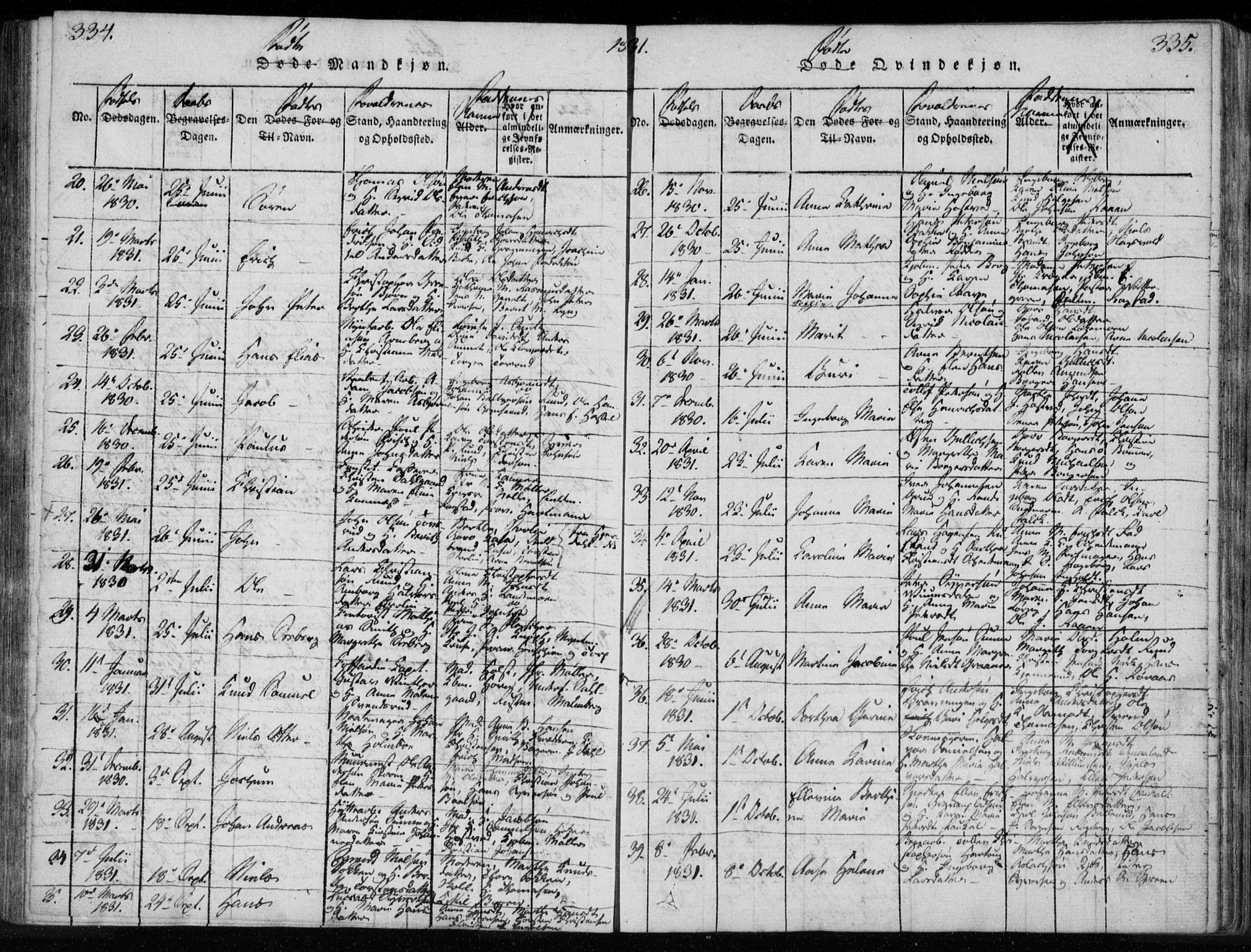 Kongsberg kirkebøker, AV/SAKO-A-22/F/Fa/L0008: Parish register (official) no. I 8, 1816-1839, p. 334-335