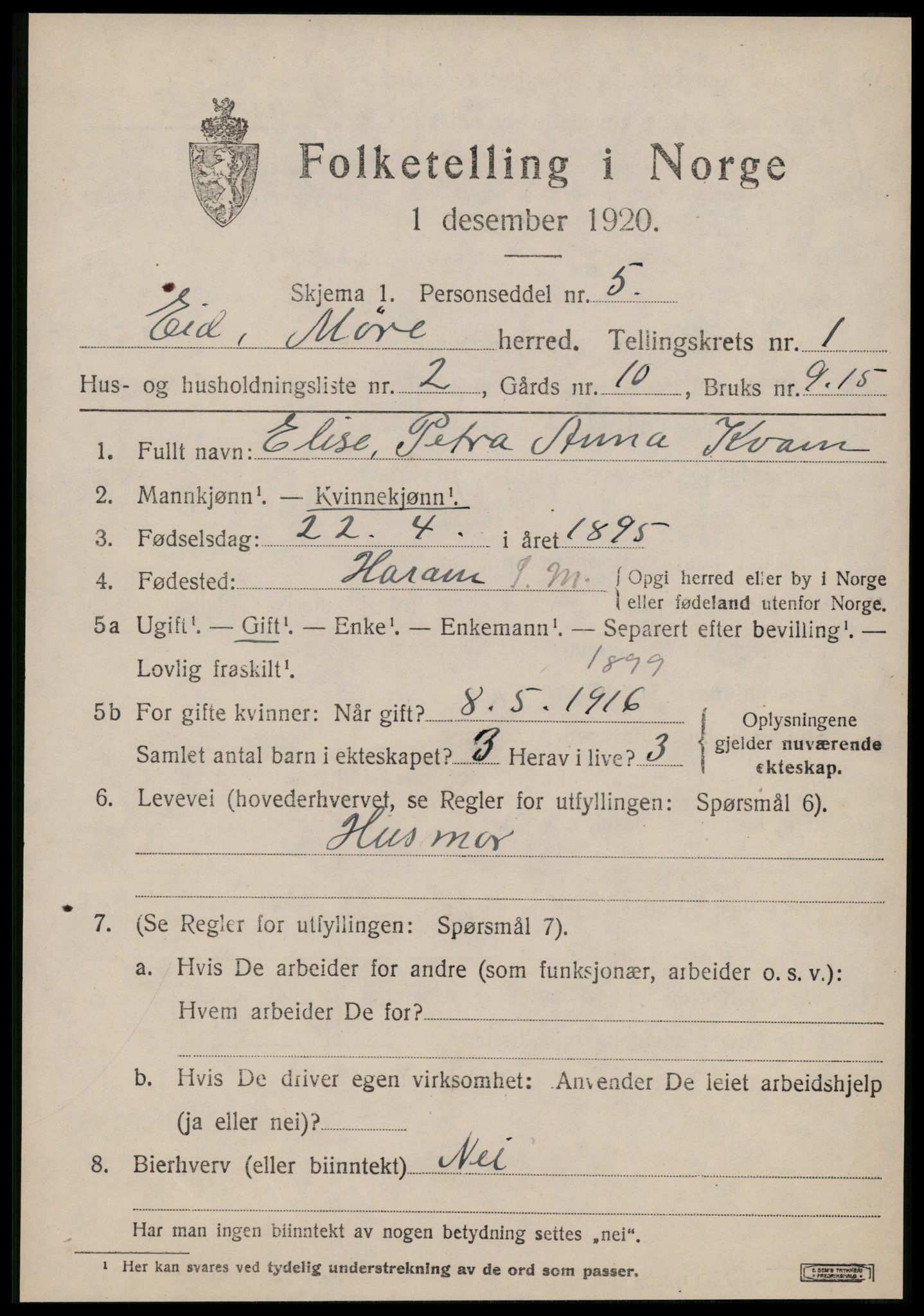 SAT, 1920 census for Eid, 1920, p. 243