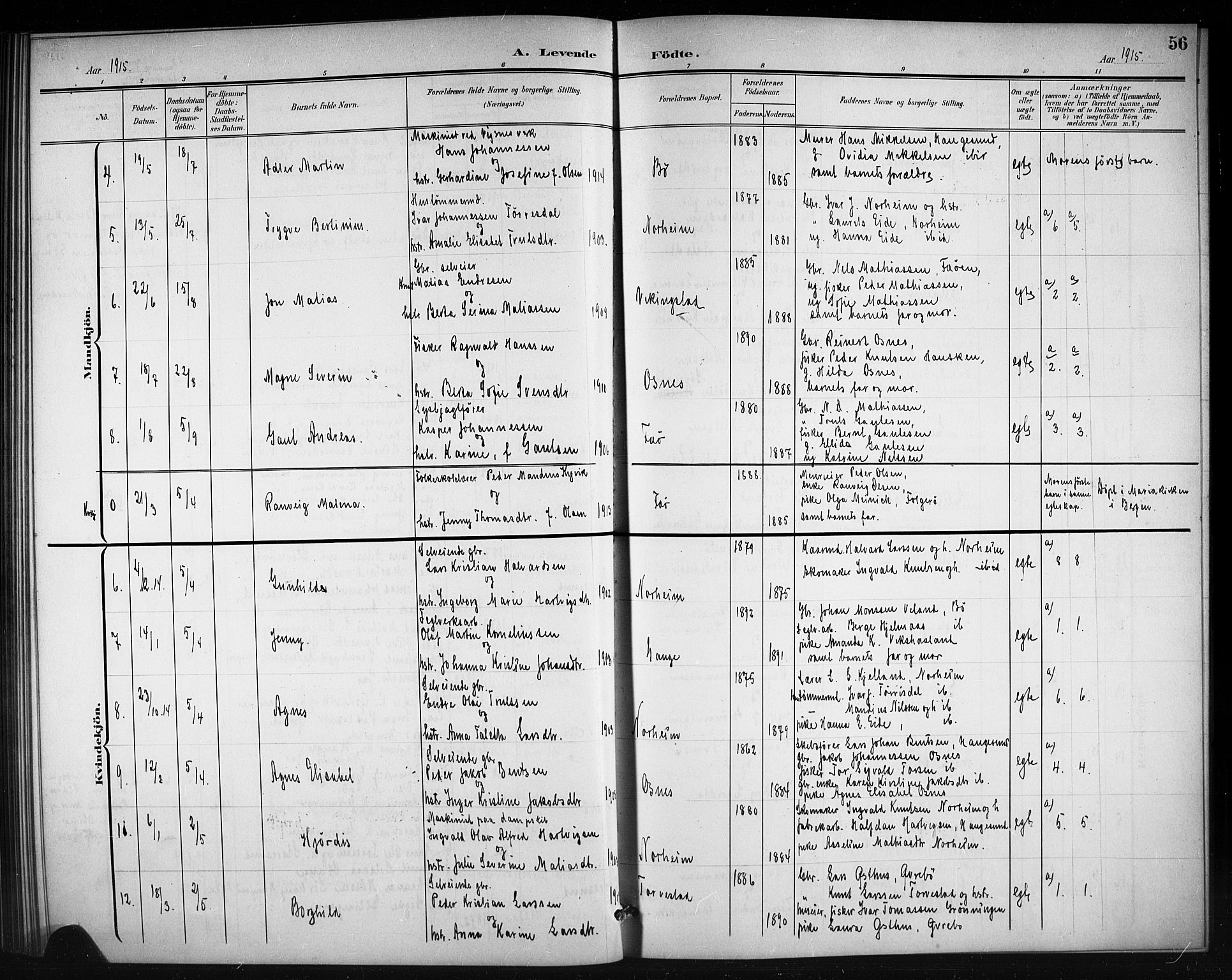 Torvastad sokneprestkontor, AV/SAST-A -101857/H/Ha/Hab/L0008: Parish register (copy) no. B 8, 1901-1924, p. 56