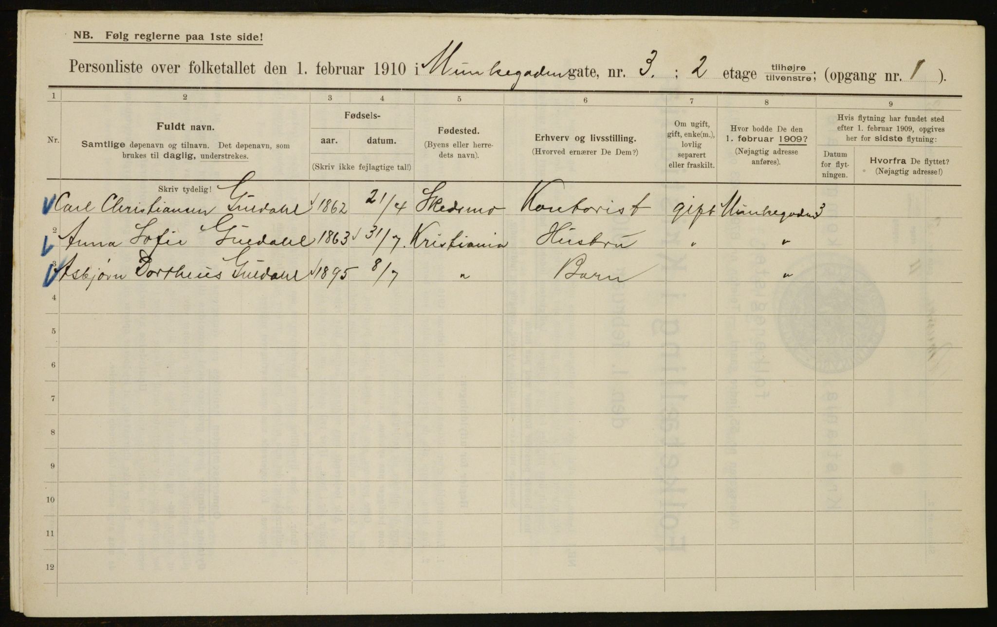 OBA, Municipal Census 1910 for Kristiania, 1910, p. 65646