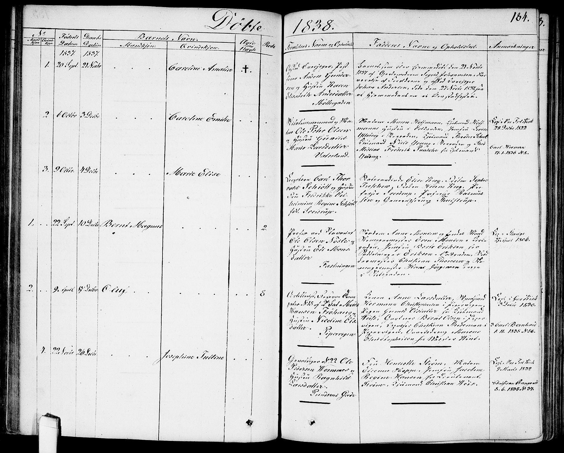Garnisonsmenigheten Kirkebøker, SAO/A-10846/G/Ga/L0004: Parish register (copy) no. 4, 1828-1840, p. 184