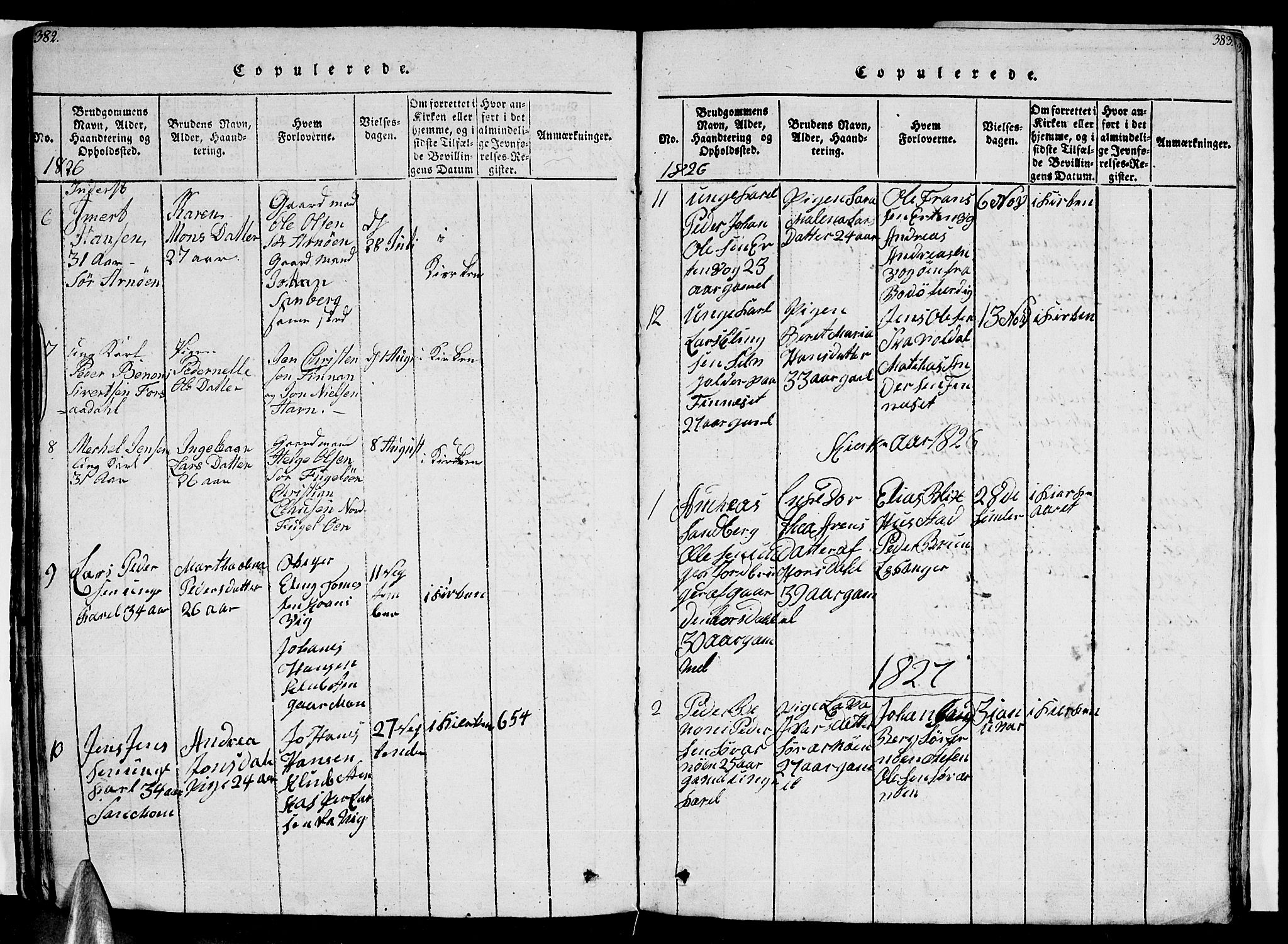 Ministerialprotokoller, klokkerbøker og fødselsregistre - Nordland, AV/SAT-A-1459/805/L0105: Parish register (copy) no. 805C01, 1820-1839, p. 382-383