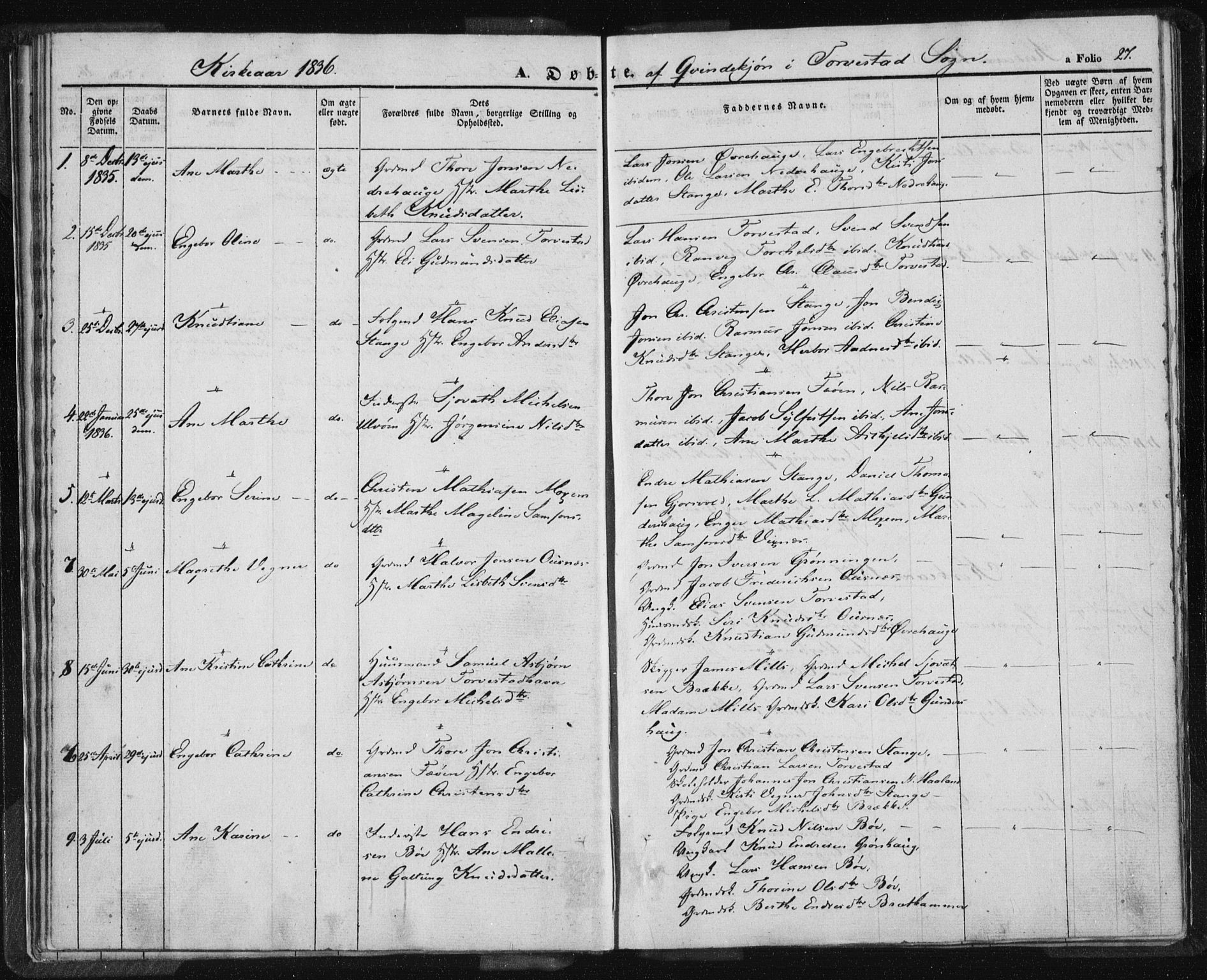 Torvastad sokneprestkontor, SAST/A -101857/H/Ha/Haa/L0005: Parish register (official) no. A 5, 1836-1847, p. 27