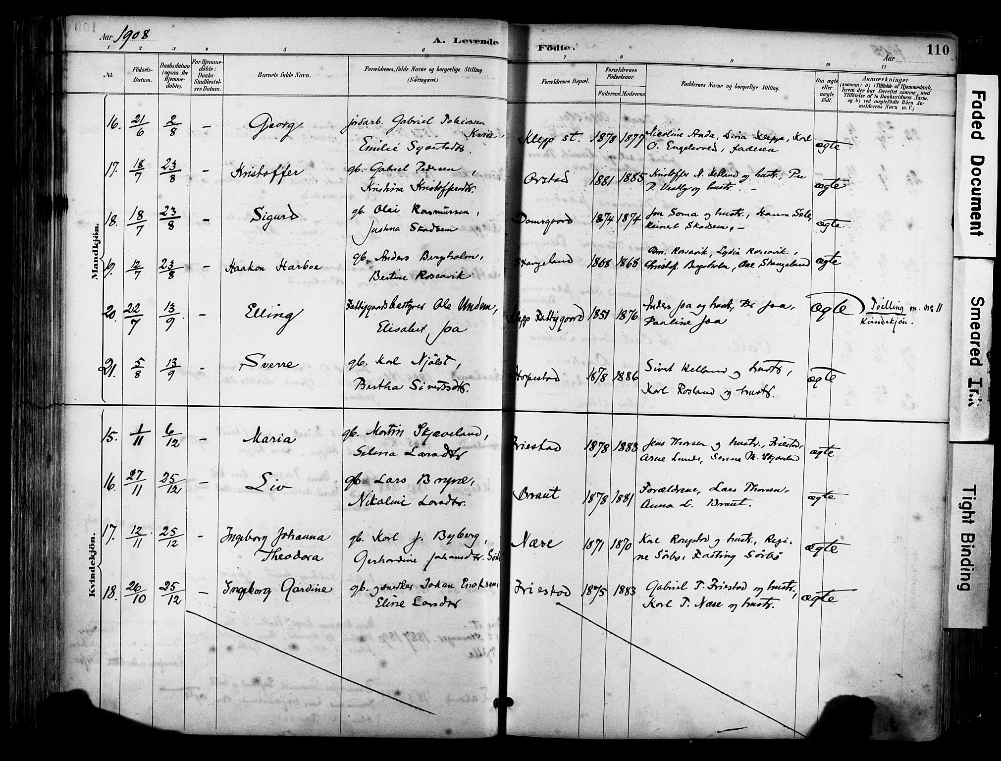 Klepp sokneprestkontor, AV/SAST-A-101803/001/3/30BA/L0009: Parish register (official) no. A 7, 1886-1915, p. 110