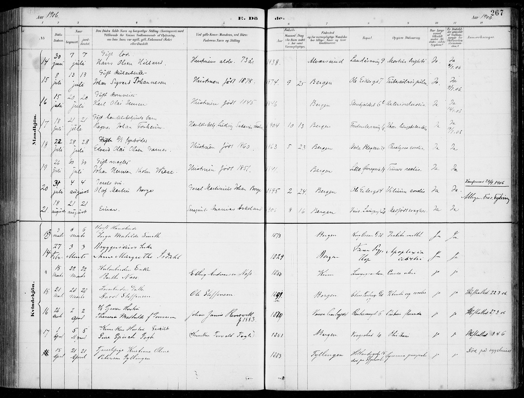 Korskirken sokneprestembete, SAB/A-76101/H/Hab: Parish register (copy) no. E 4, 1884-1910, p. 267
