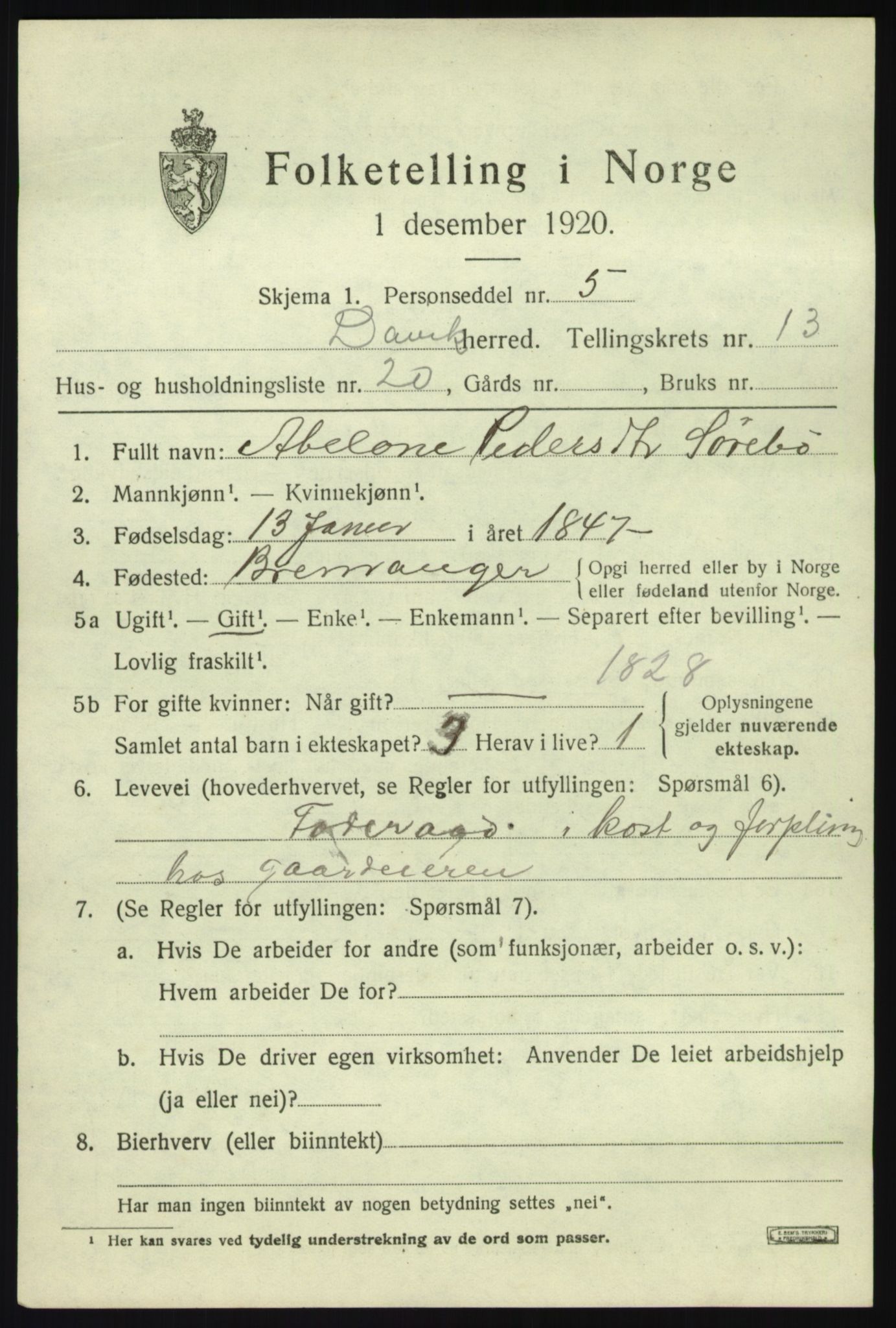 SAB, 1920 census for Davik, 1920, p. 6355