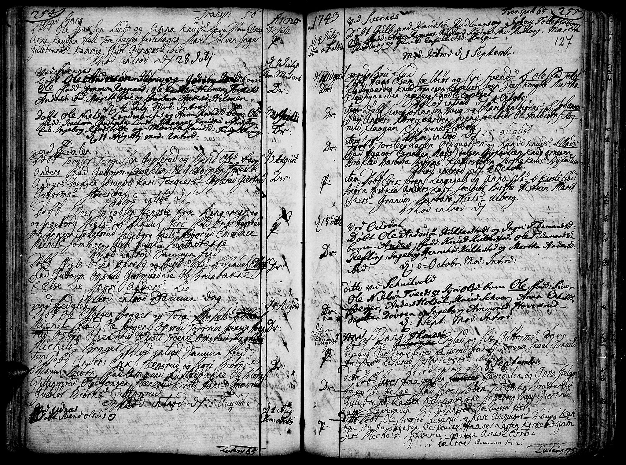 Aurdal prestekontor, AV/SAH-PREST-126/H/Ha/Haa/L0004: Parish register (official) no. 4, 1730-1762, p. 254-255