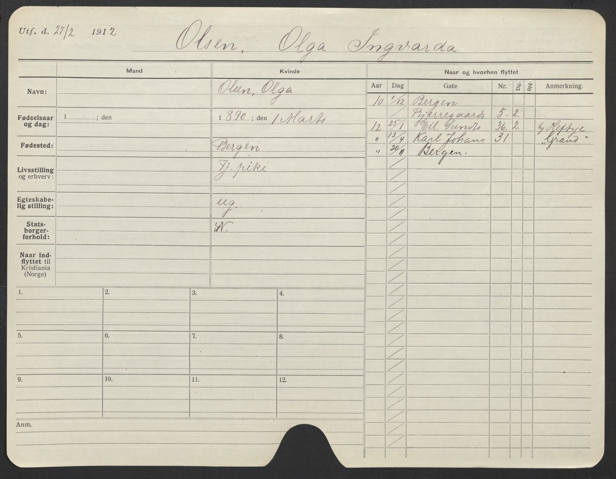 Oslo folkeregister, Registerkort, SAO/A-11715/F/Fa/Fac/L0022: Kvinner, 1906-1914, p. 252a