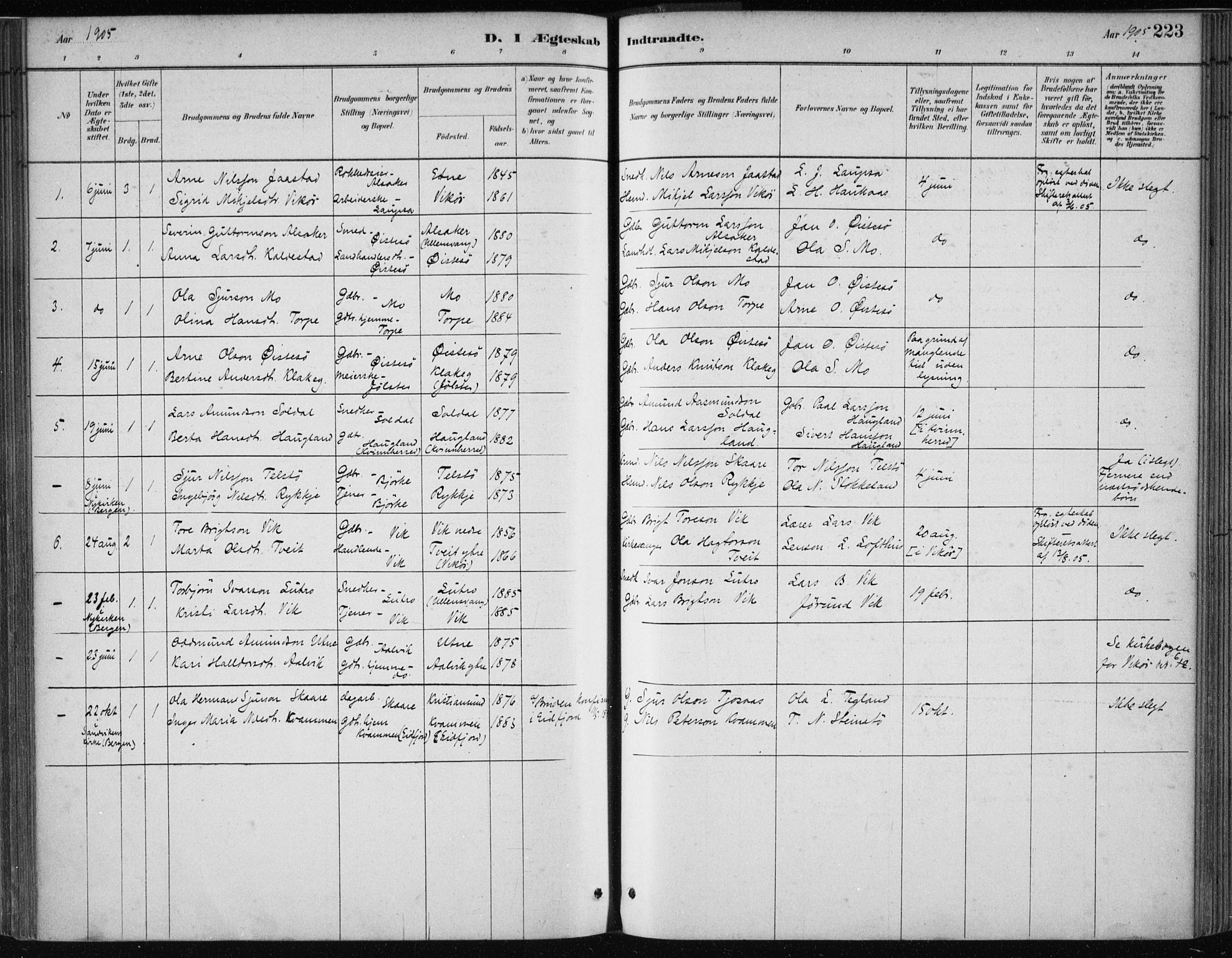 Kvam sokneprestembete, SAB/A-76201/H/Haa: Parish register (official) no. C  1, 1880-1906, p. 223