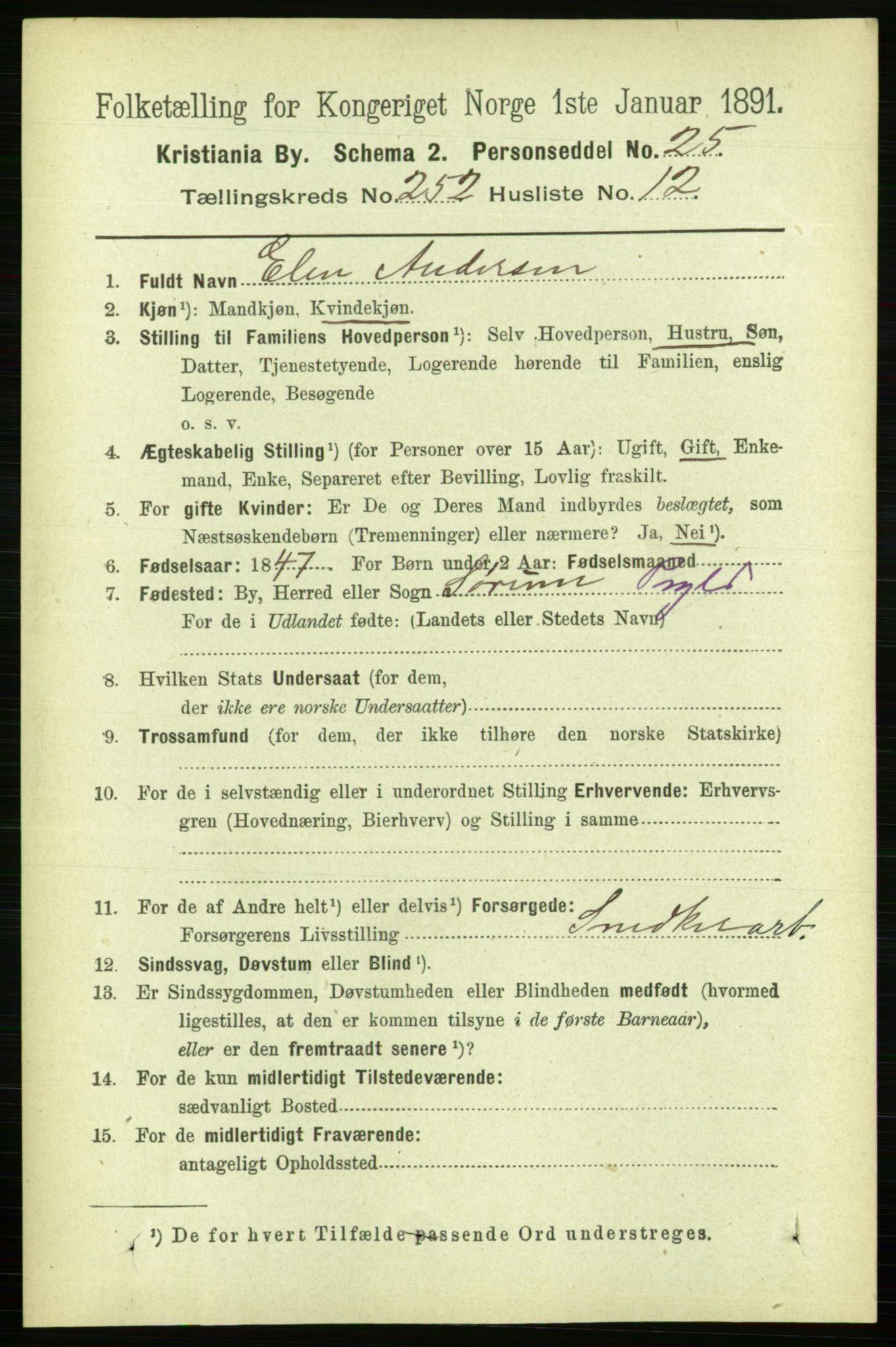 RA, 1891 census for 0301 Kristiania, 1891, p. 153626