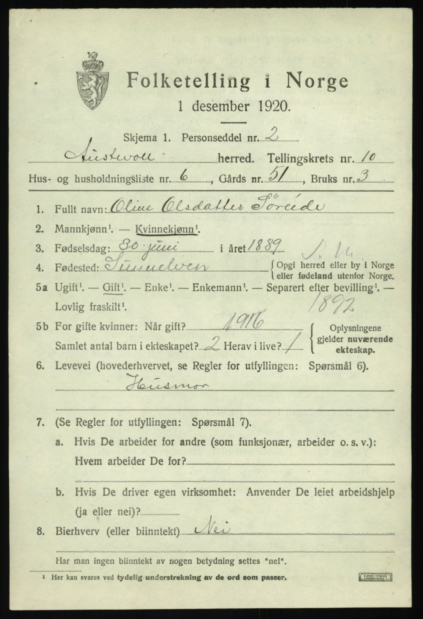 SAB, 1920 census for Austevoll, 1920, p. 5644