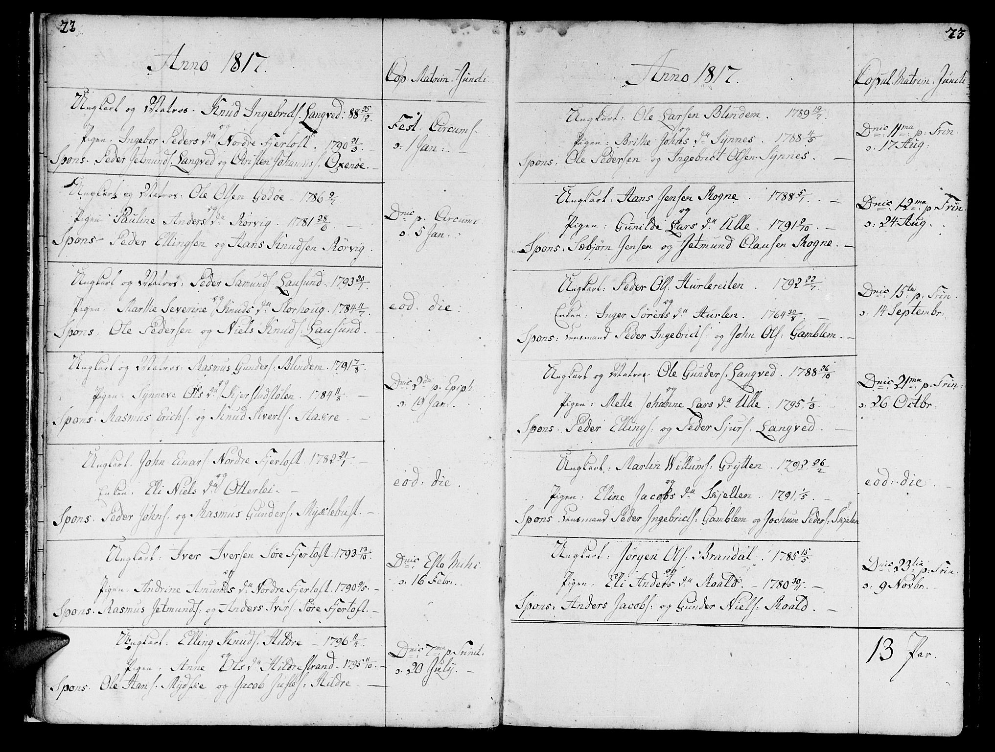 Ministerialprotokoller, klokkerbøker og fødselsregistre - Møre og Romsdal, AV/SAT-A-1454/536/L0494: Parish register (official) no. 536A03, 1803-1836, p. 22-23