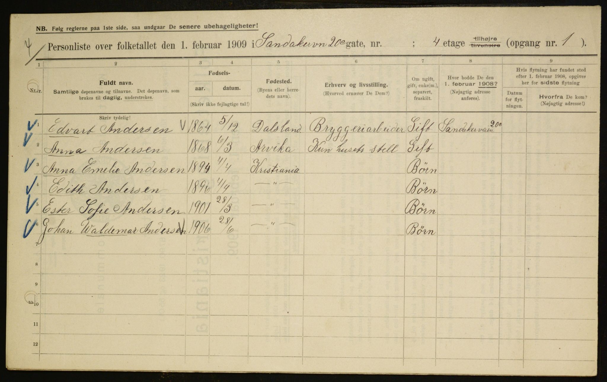 OBA, Municipal Census 1909 for Kristiania, 1909, p. 78939