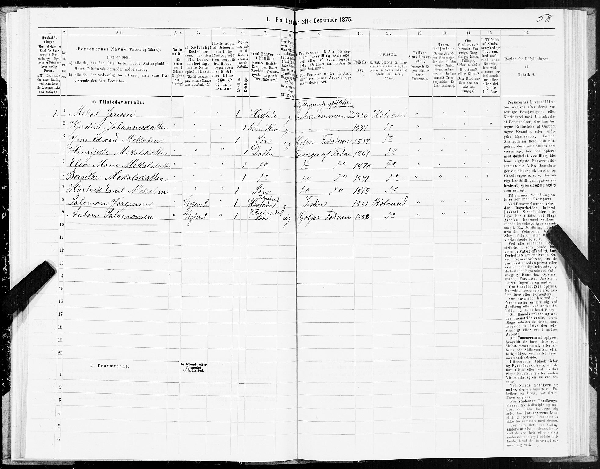 SAT, 1875 census for 1752P Kolvereid, 1875, p. 1058