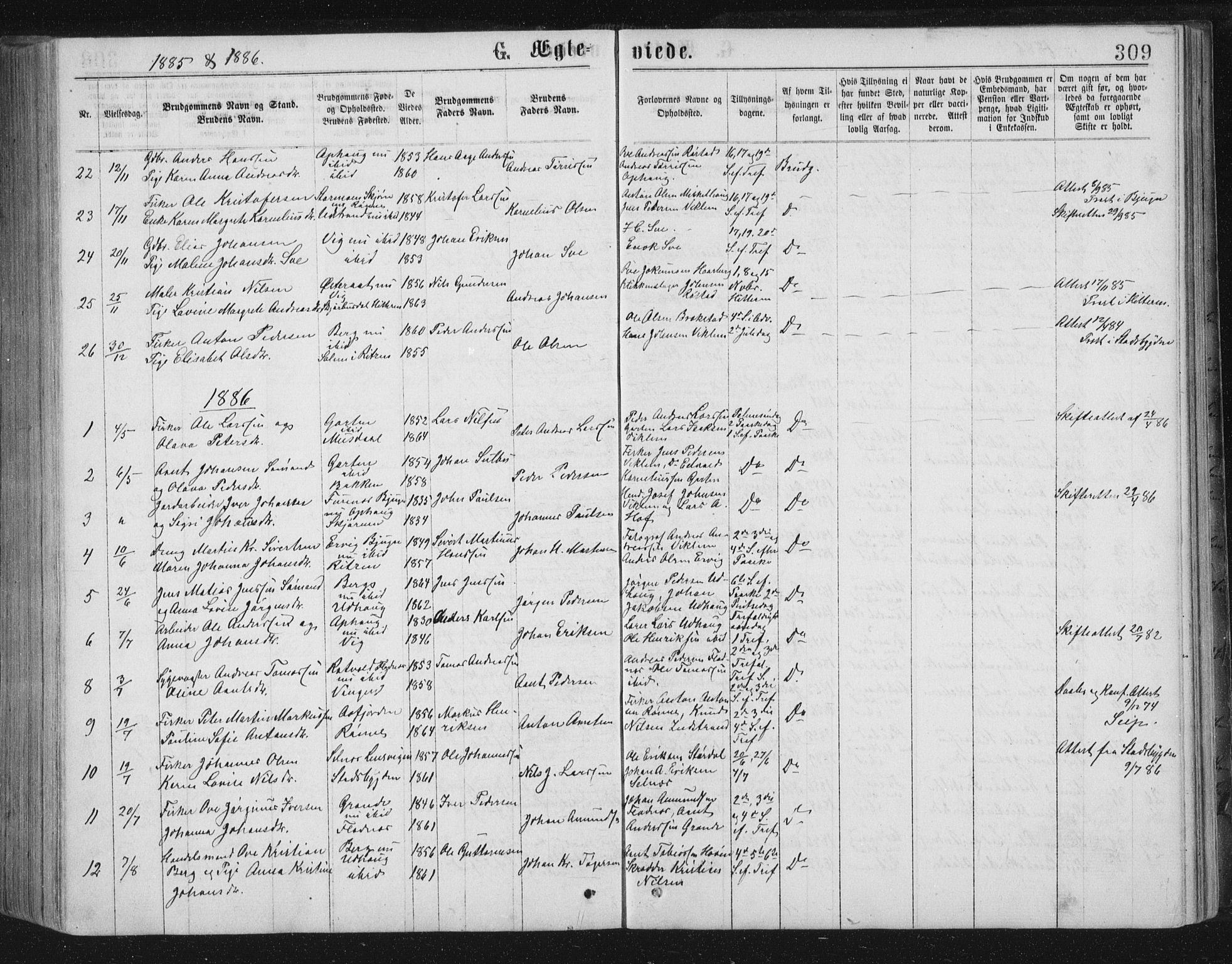 Ministerialprotokoller, klokkerbøker og fødselsregistre - Sør-Trøndelag, SAT/A-1456/659/L0745: Parish register (copy) no. 659C02, 1869-1892, p. 309
