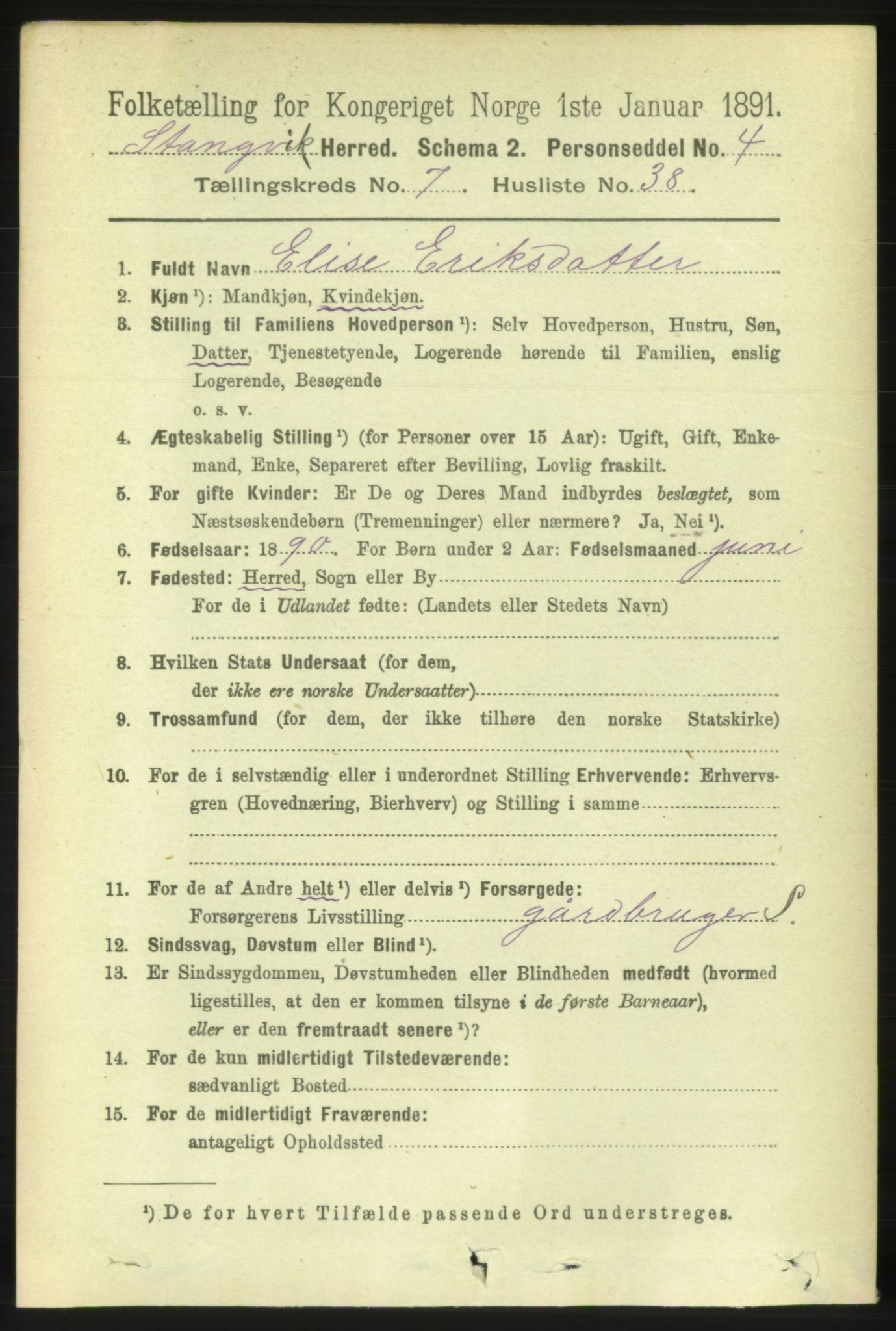 RA, 1891 census for 1564 Stangvik, 1891, p. 3270