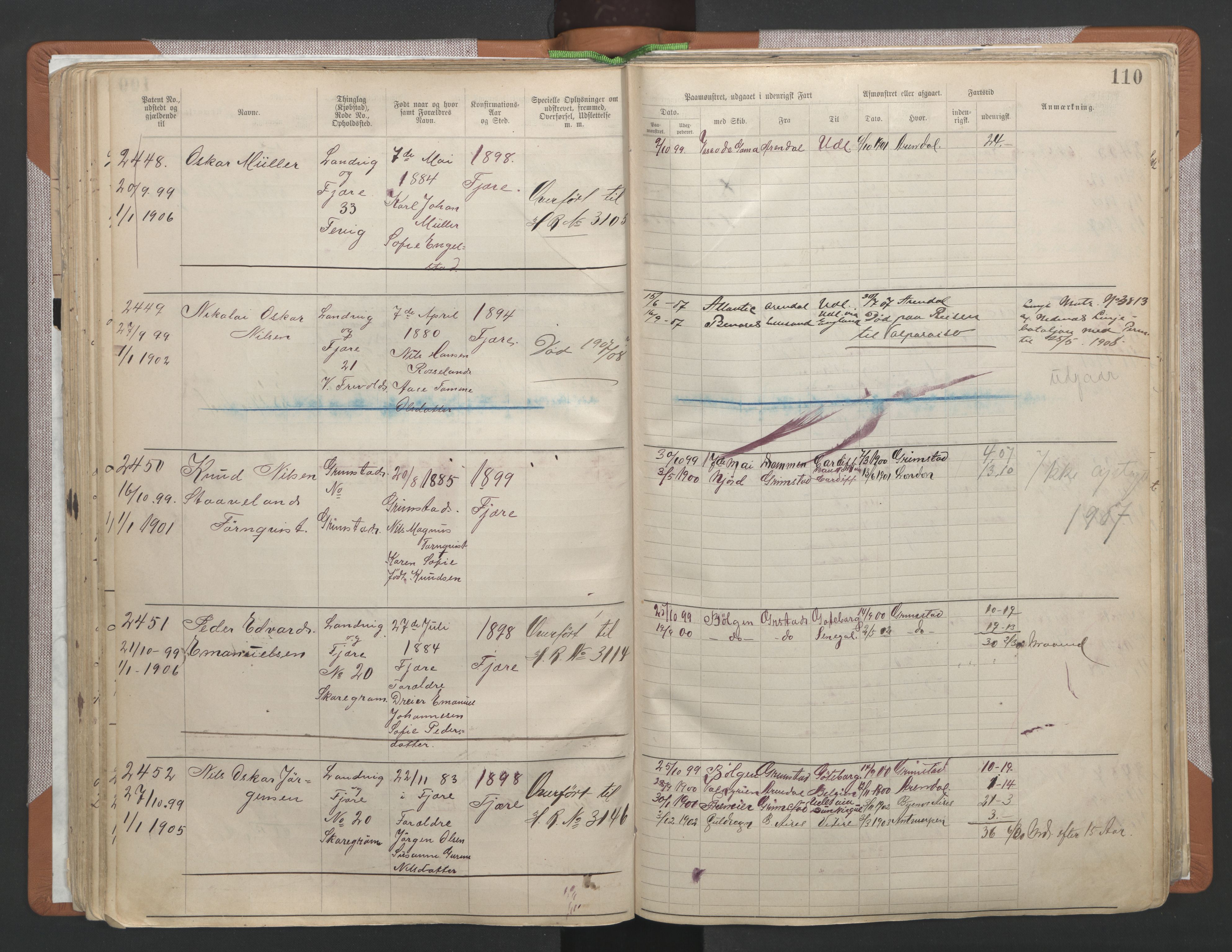 Grimstad mønstringskrets, AV/SAK-2031-0013/F/Fa/L0006: Annotasjonsrulle nr 1911-3453 med register, V-19, 1892-1939, p. 140