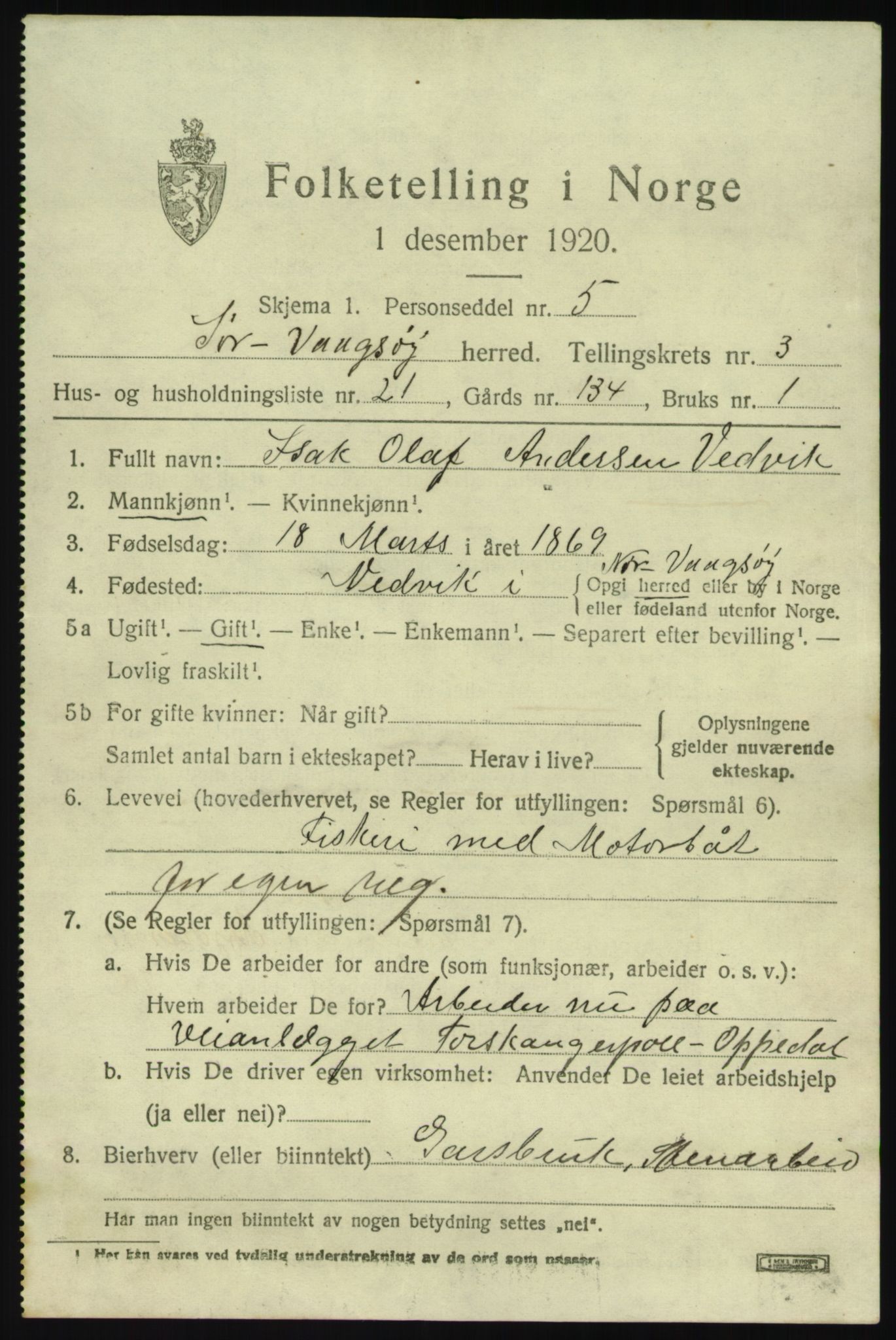 SAB, 1920 census for Sør-Vågsøy, 1920, p. 1818