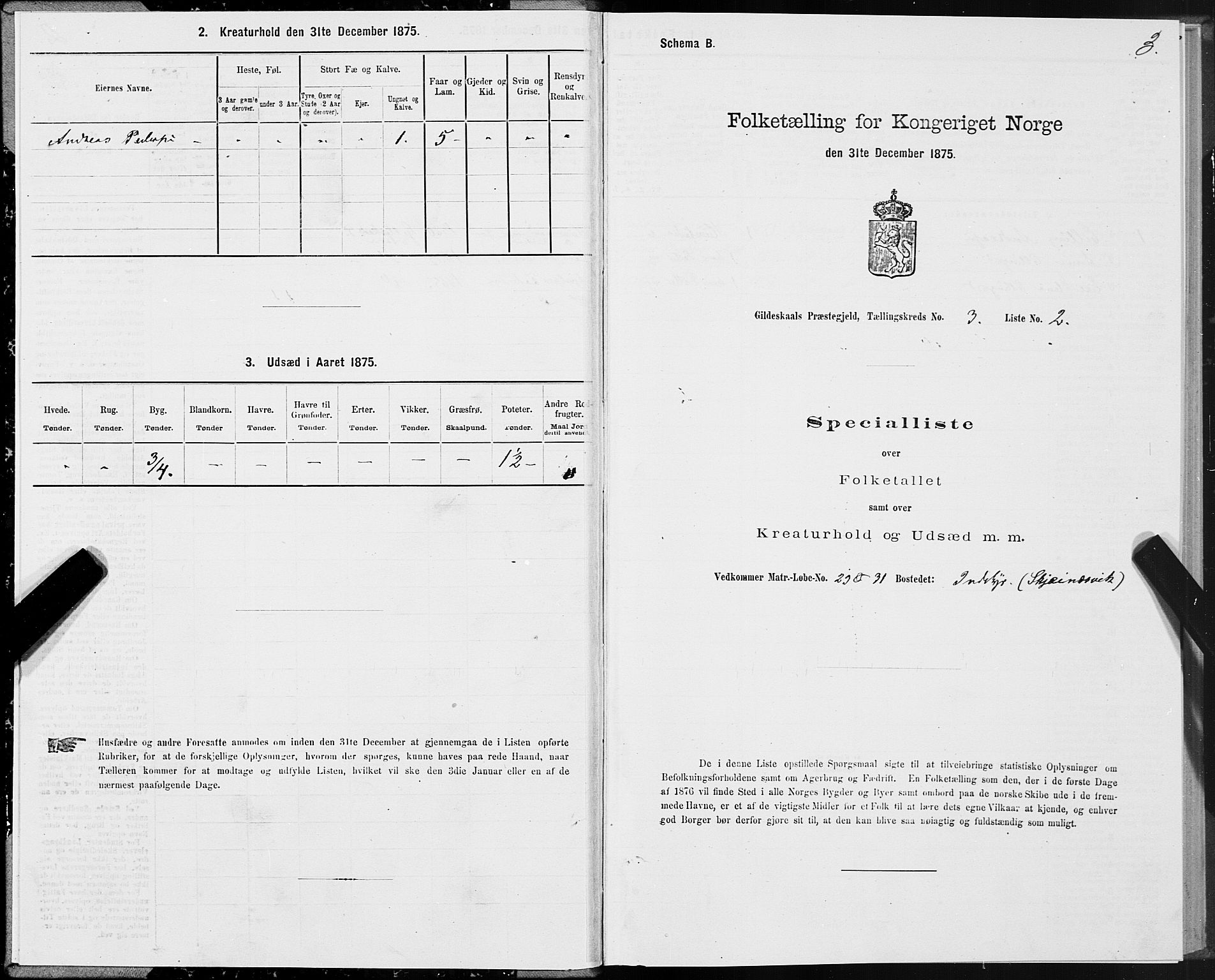 SAT, 1875 census for 1838P Gildeskål, 1875, p. 2003