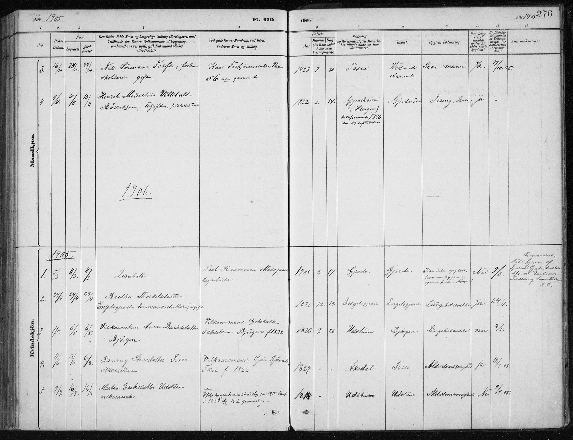 Etne sokneprestembete, SAB/A-75001/H/Haa: Parish register (official) no. C  1, 1879-1919, p. 276