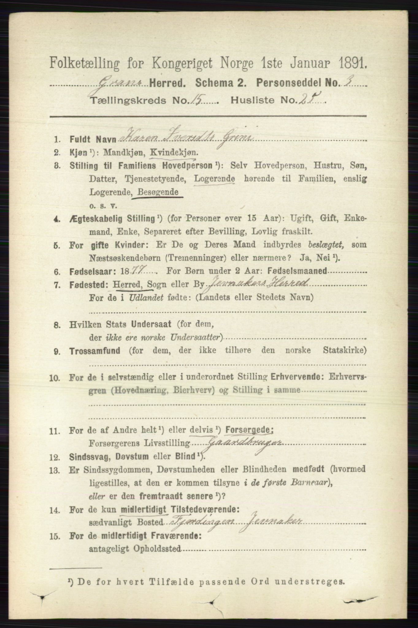 RA, 1891 census for 0534 Gran, 1891, p. 7739