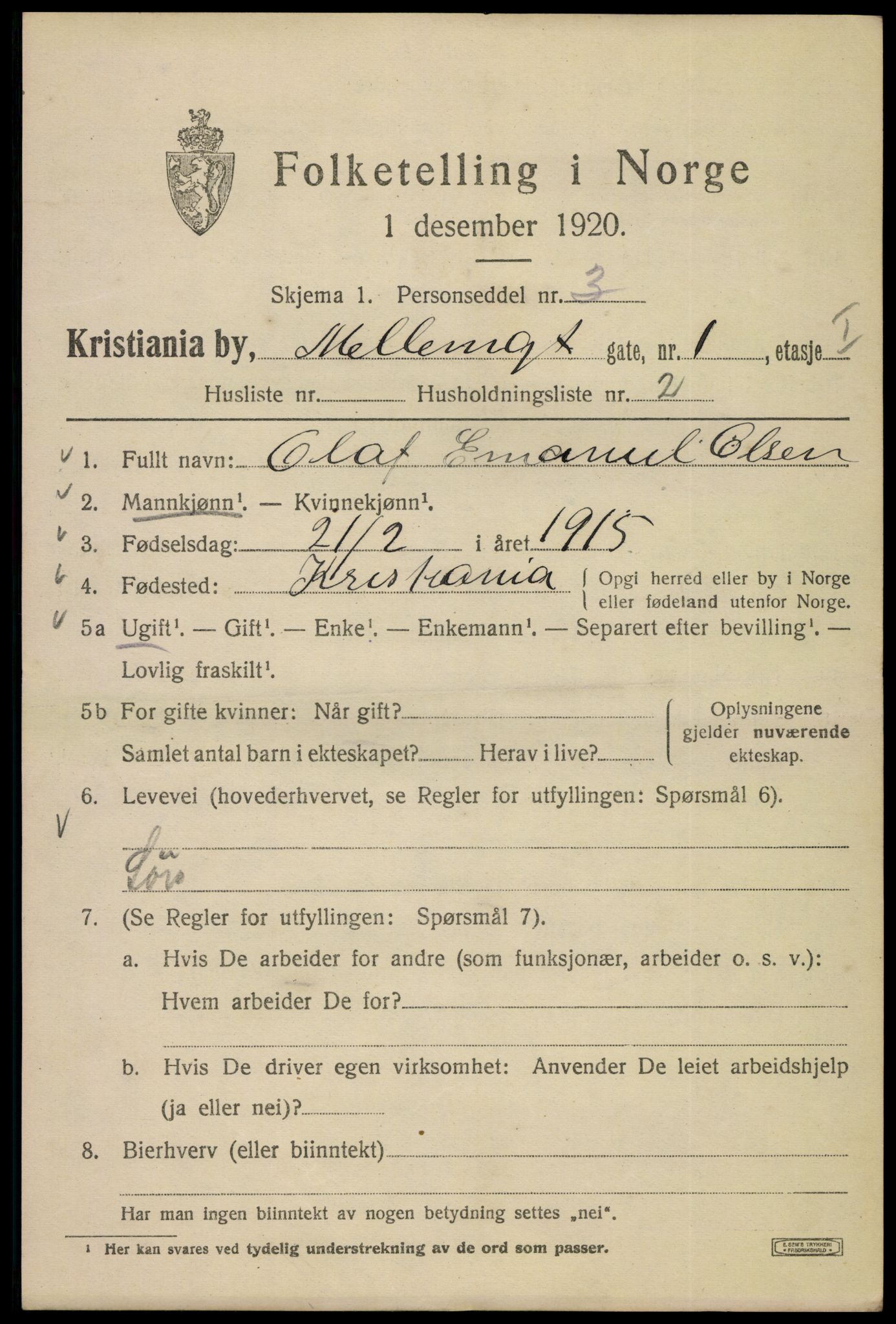 SAO, 1920 census for Kristiania, 1920, p. 394015