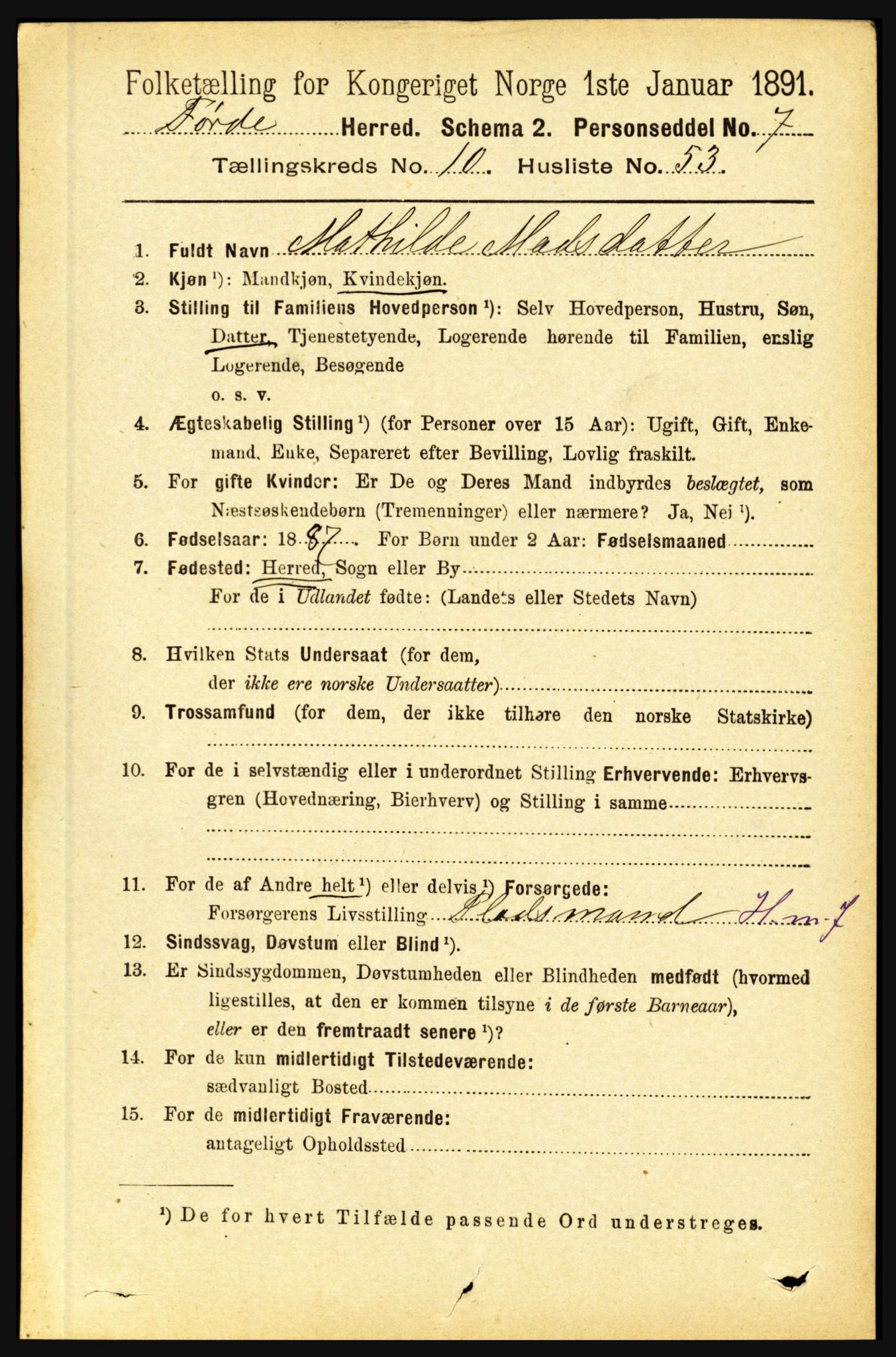 RA, 1891 census for 1432 Førde, 1891, p. 3959