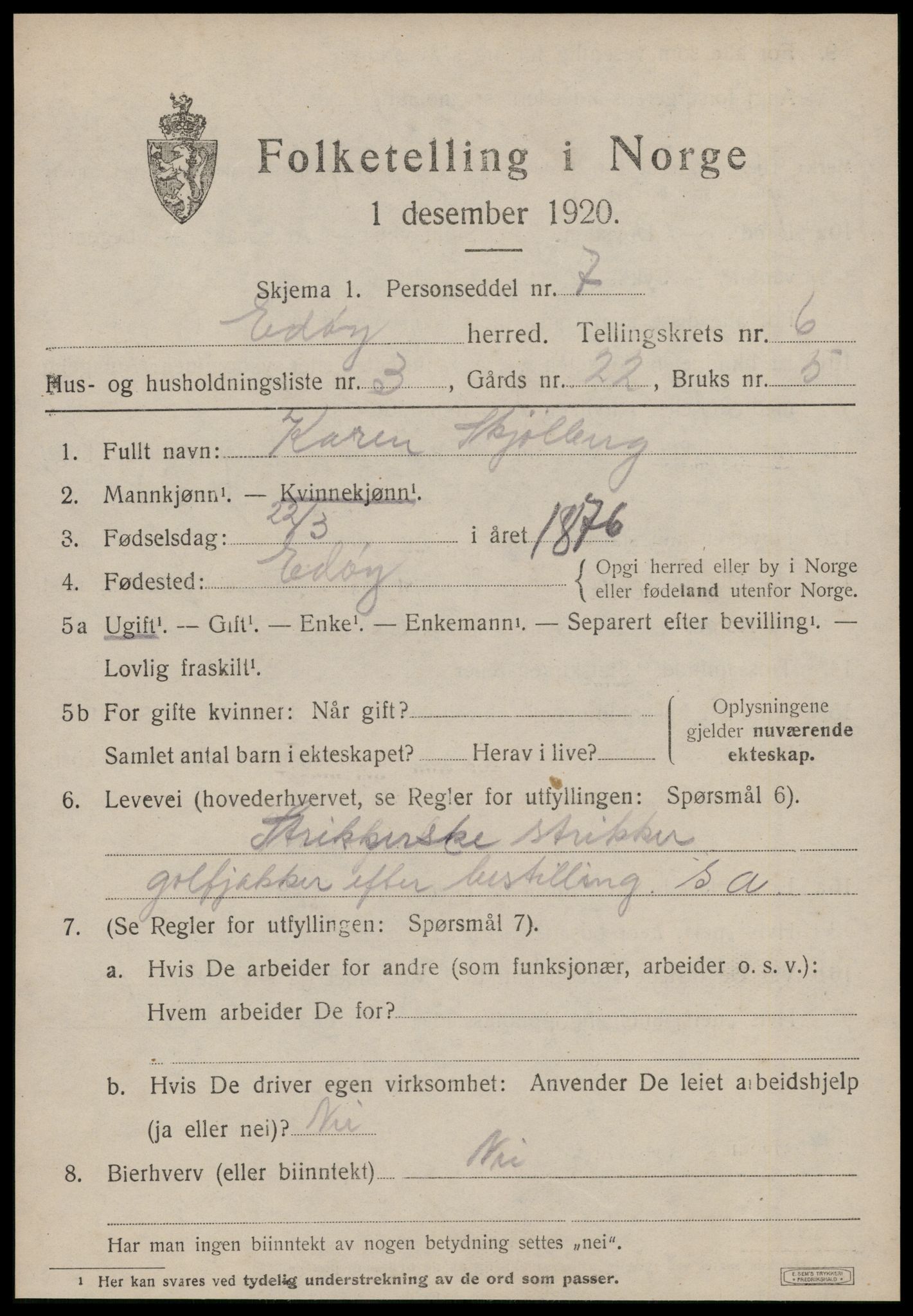 SAT, 1920 census for Edøy, 1920, p. 1804