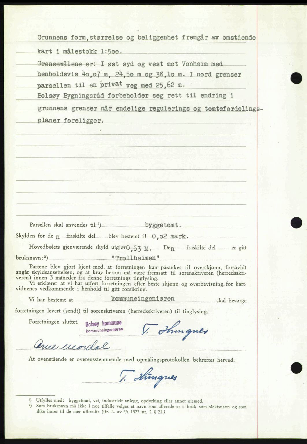 Romsdal sorenskriveri, AV/SAT-A-4149/1/2/2C: Mortgage book no. A23, 1947-1947, Diary no: : 2054/1947