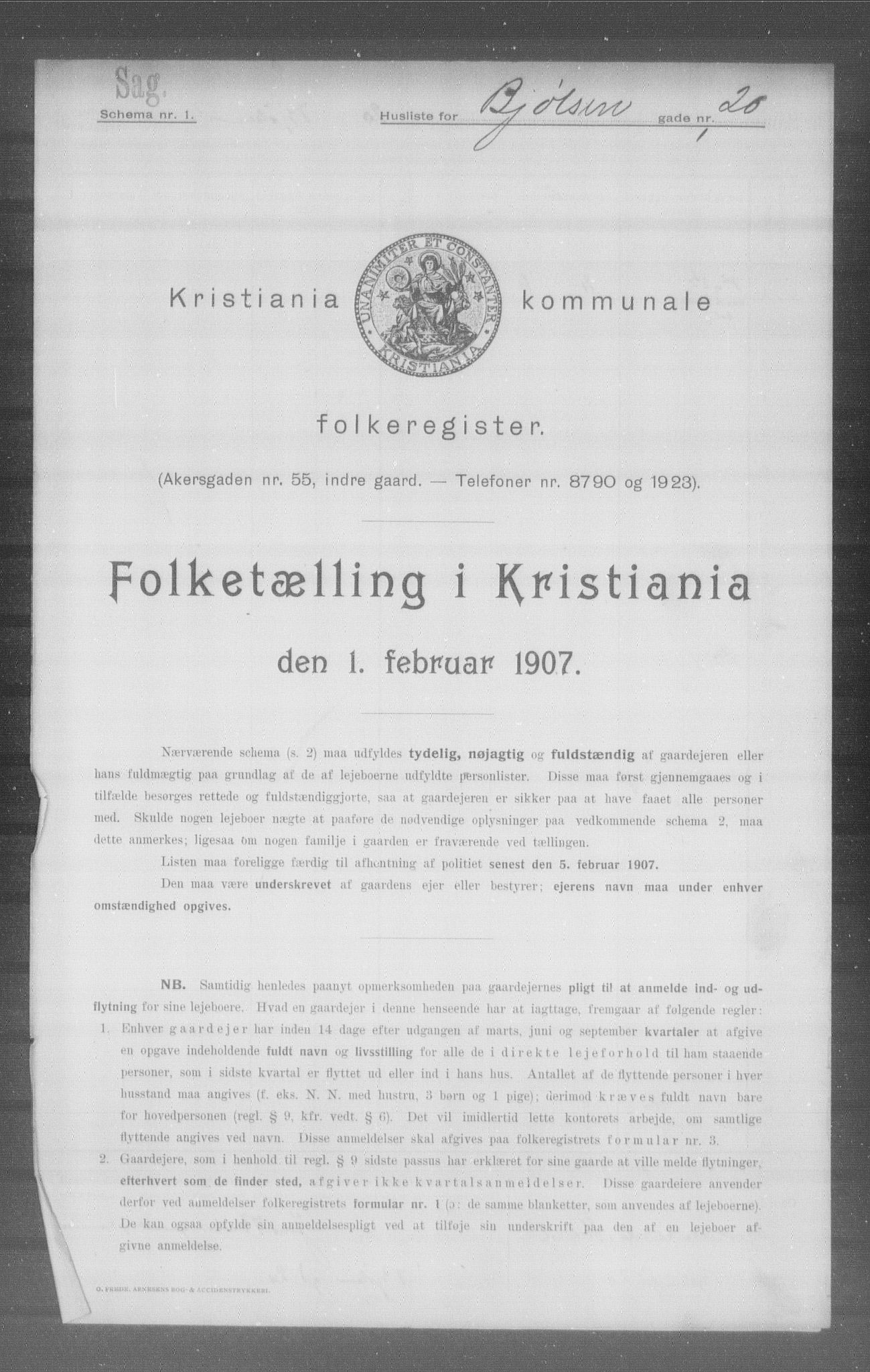 OBA, Municipal Census 1907 for Kristiania, 1907, p. 3442