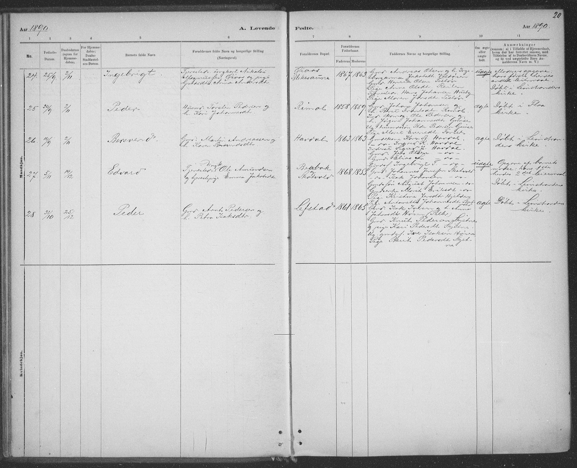 Ministerialprotokoller, klokkerbøker og fødselsregistre - Sør-Trøndelag, AV/SAT-A-1456/691/L1085: Parish register (official) no. 691A17, 1887-1908, p. 20