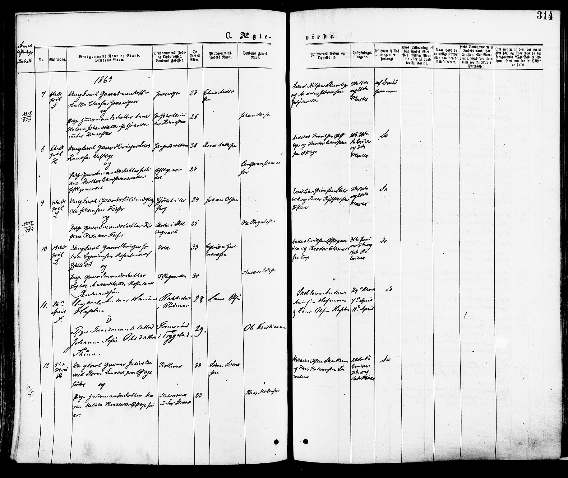 Høland prestekontor Kirkebøker, AV/SAO-A-10346a/F/Fa/L0012.a: Parish register (official) no. I 12A, 1869-1879, p. 314