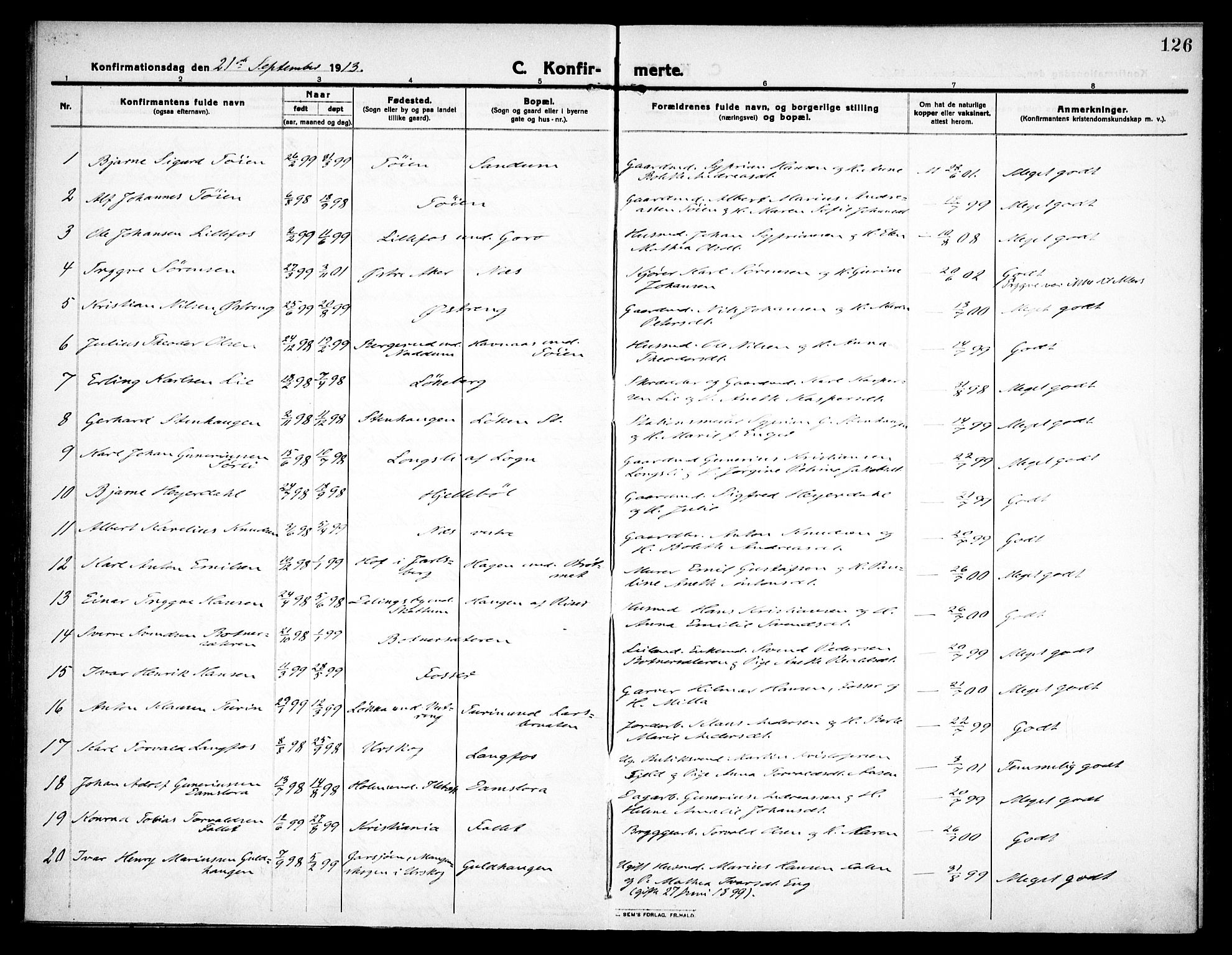 Høland prestekontor Kirkebøker, SAO/A-10346a/F/Fa/L0016: Parish register (official) no. I 16, 1912-1921, p. 126