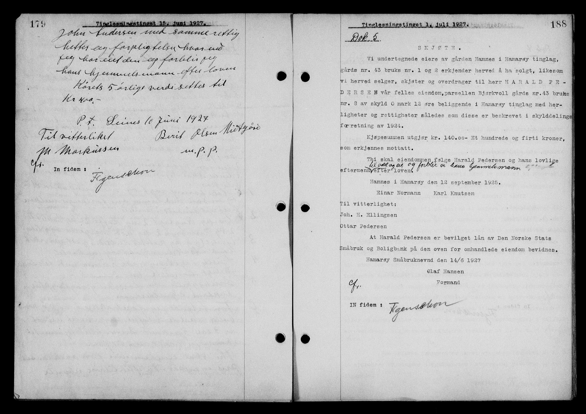 Steigen og Ofoten sorenskriveri, SAT/A-0030/1/2/2C/L0014: Mortgage book no. 13 og 15, 1926-1927, Deed date: 01.07.1927