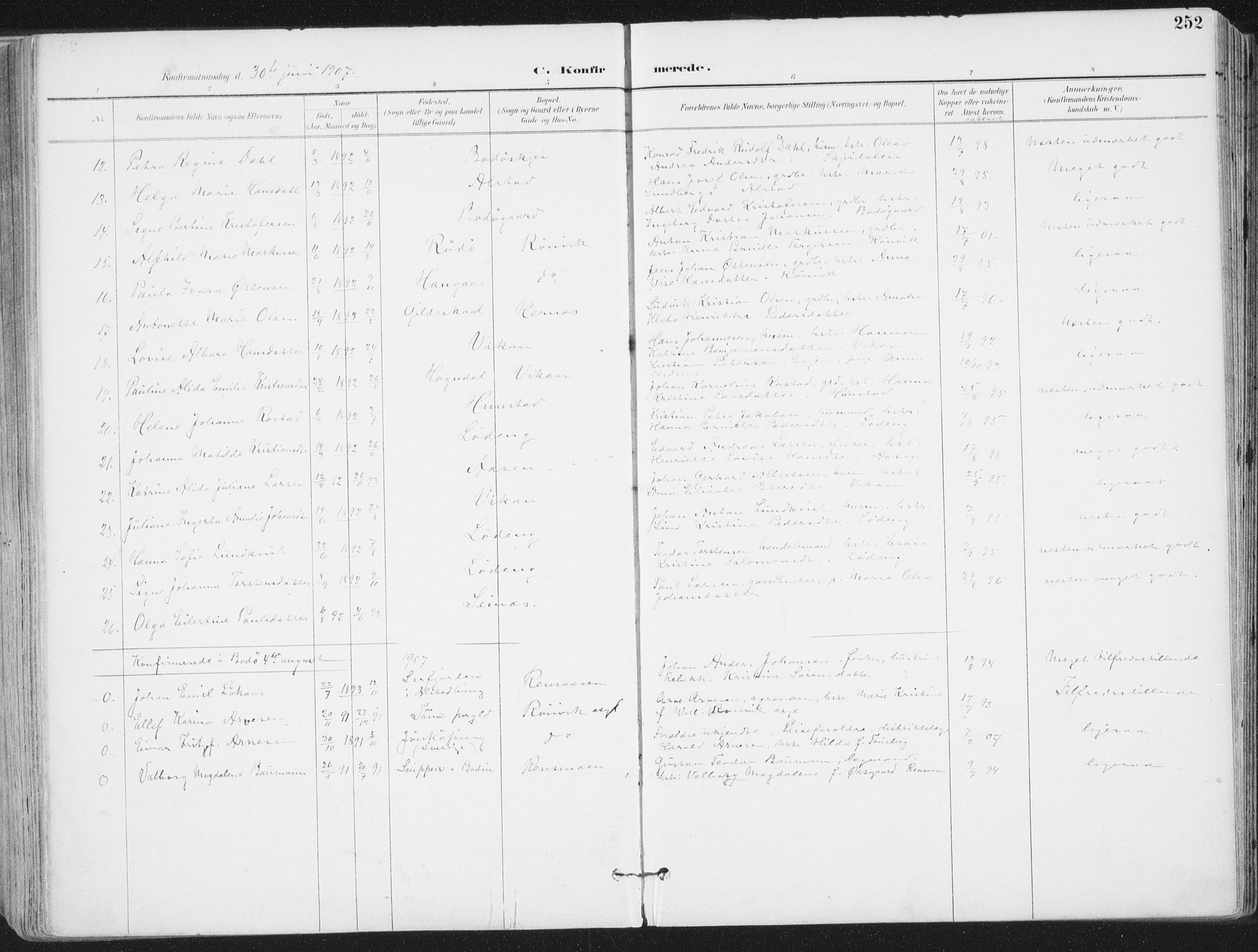 Ministerialprotokoller, klokkerbøker og fødselsregistre - Nordland, AV/SAT-A-1459/802/L0055: Parish register (official) no. 802A02, 1894-1915, p. 252