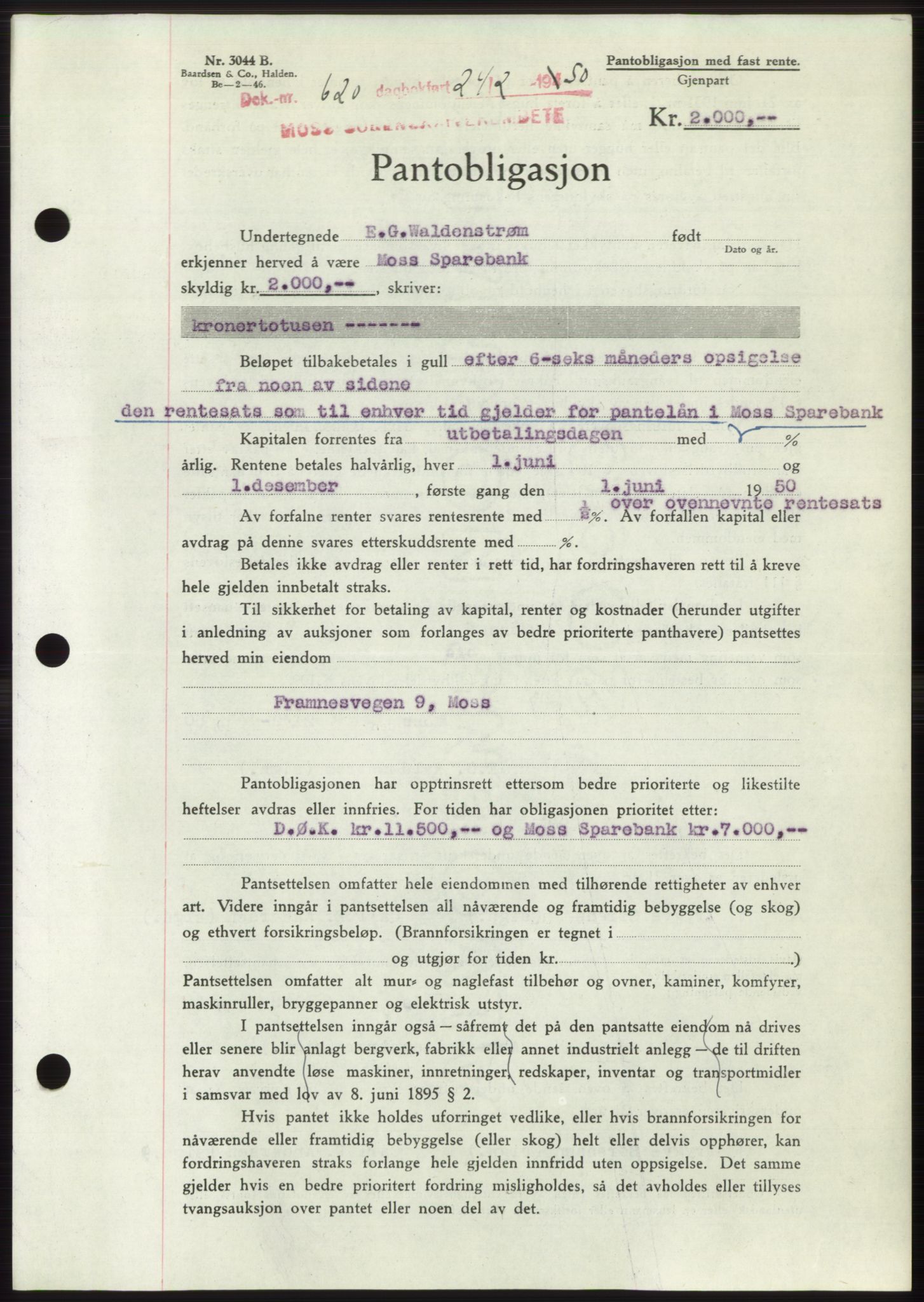 Moss sorenskriveri, SAO/A-10168: Mortgage book no. B23, 1949-1950, Diary no: : 620/1950
