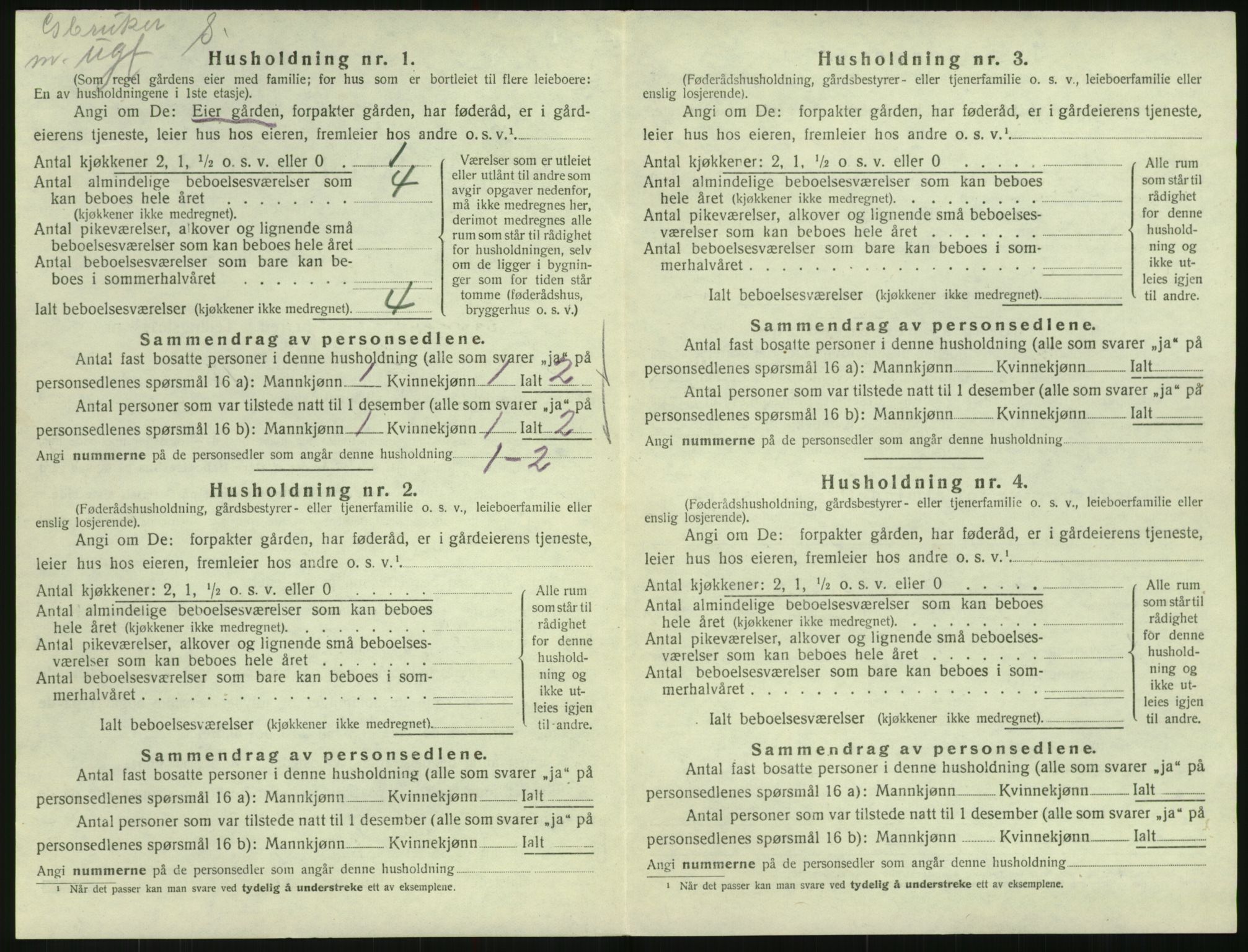 SAK, 1920 census for Vegusdal, 1920, p. 242